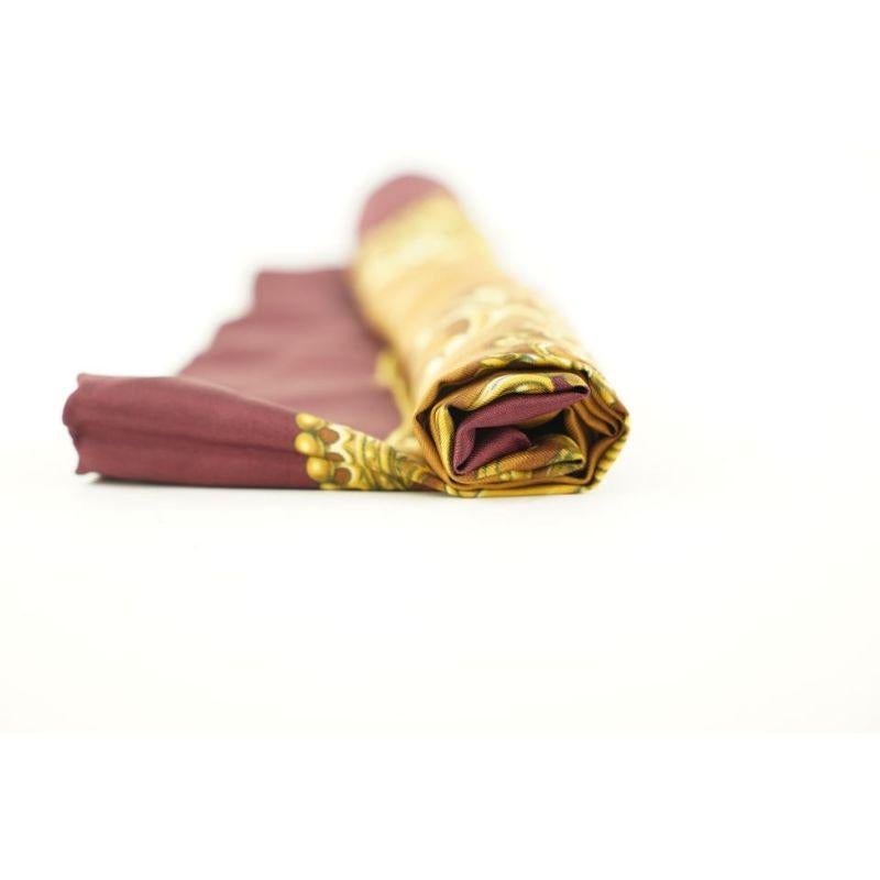 Hermès Burgundy x Gold Silk Carrosses D'or Silk Scarf 704her319 2