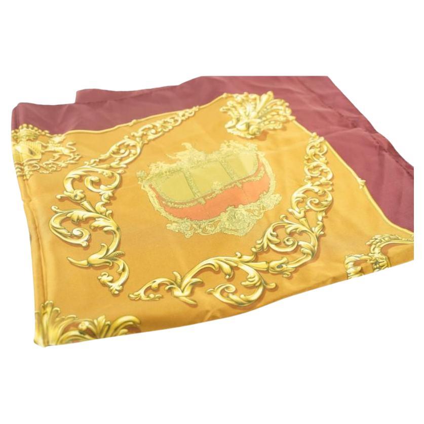 Hermès Burgundy x Gold Silk Carrosses D'or Silk Scarf 704her319