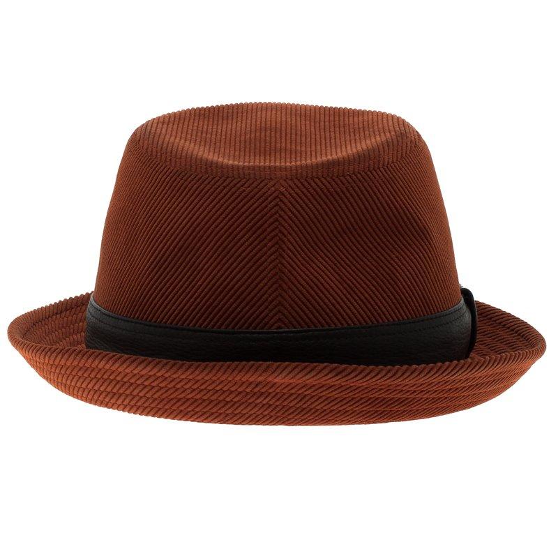 Hermes Burnt Orange Corduroy Leather Trim Detail Panama Hat Size 58 In Good Condition In Dubai, Al Qouz 2