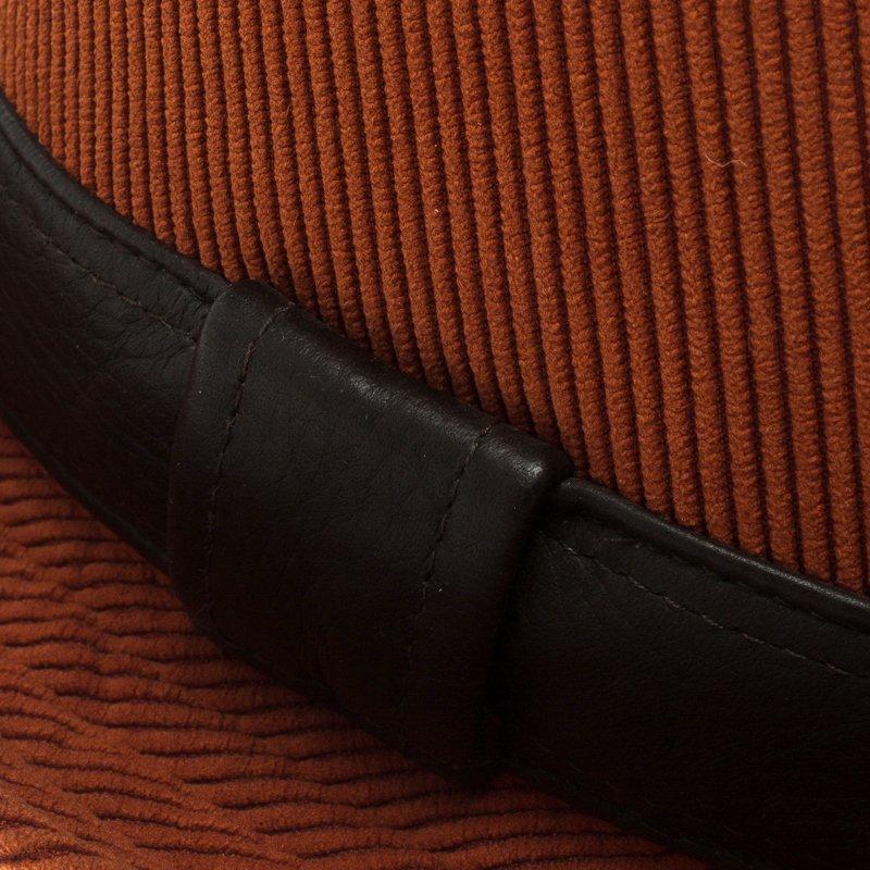 Women's Hermes Burnt Orange Corduroy Leather Trim Detail Panama Hat Size 58