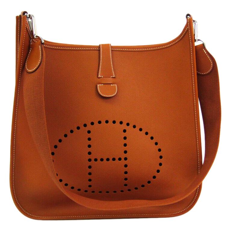 Hermes Burnt Orange Leather Canvas H Logo Men's Women's Crossbody  Shoulder Bag