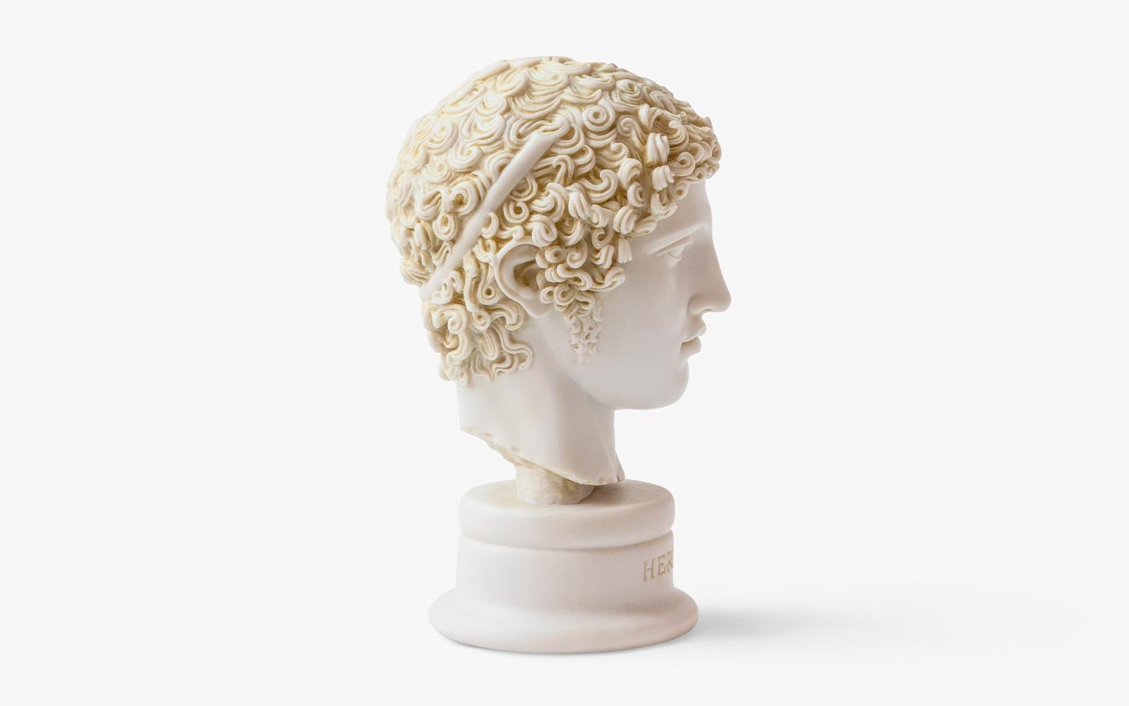 Turkish Hermes Bust Statue Made with Compressed Marble Powder Small For Sale