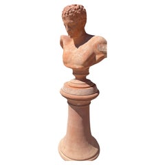 Hermes Bust, Terracotta, Impruneta, 21st Century With Base