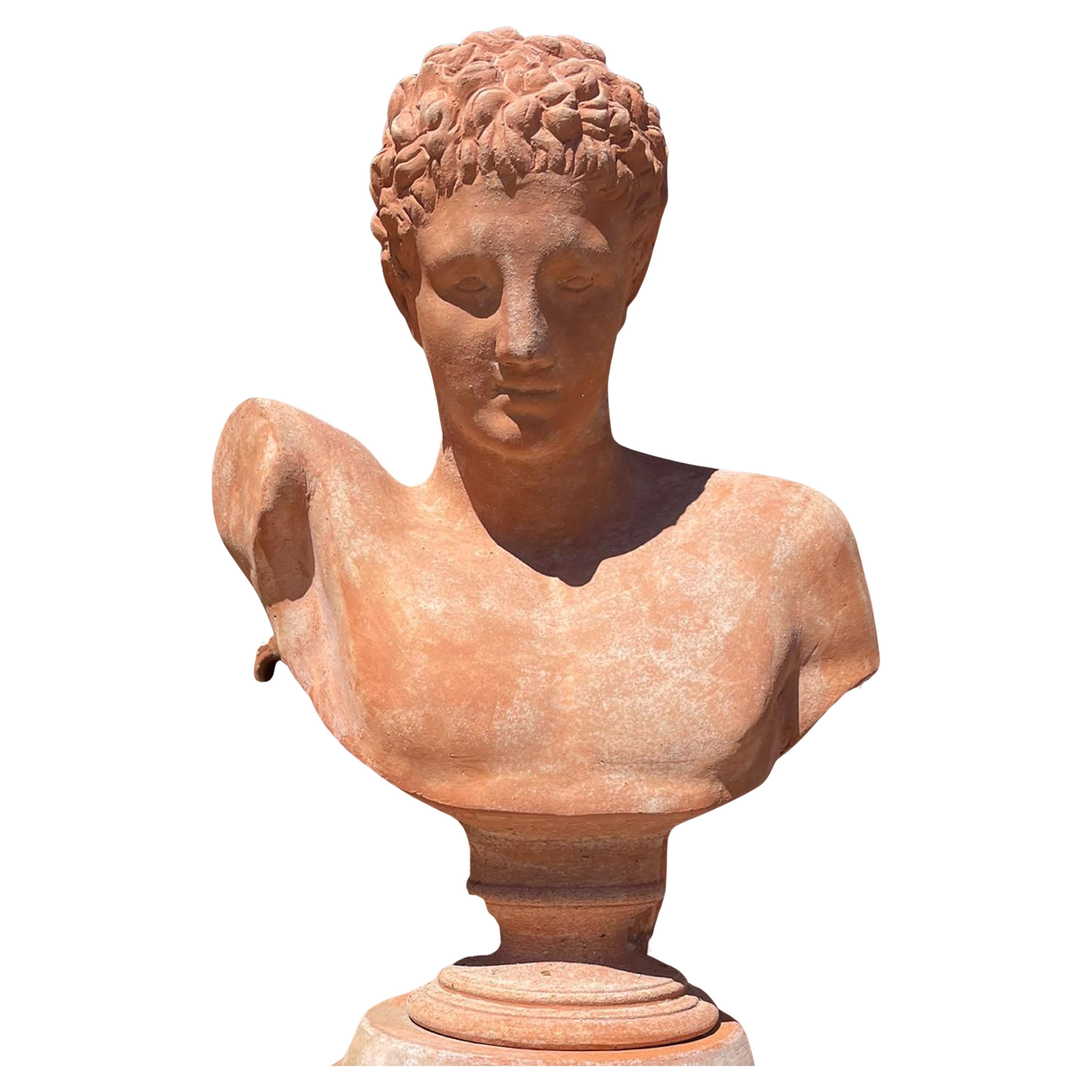 Busto de Hermes, Terracota, Impruneta, Siglo XXI Con Base Moderno en venta