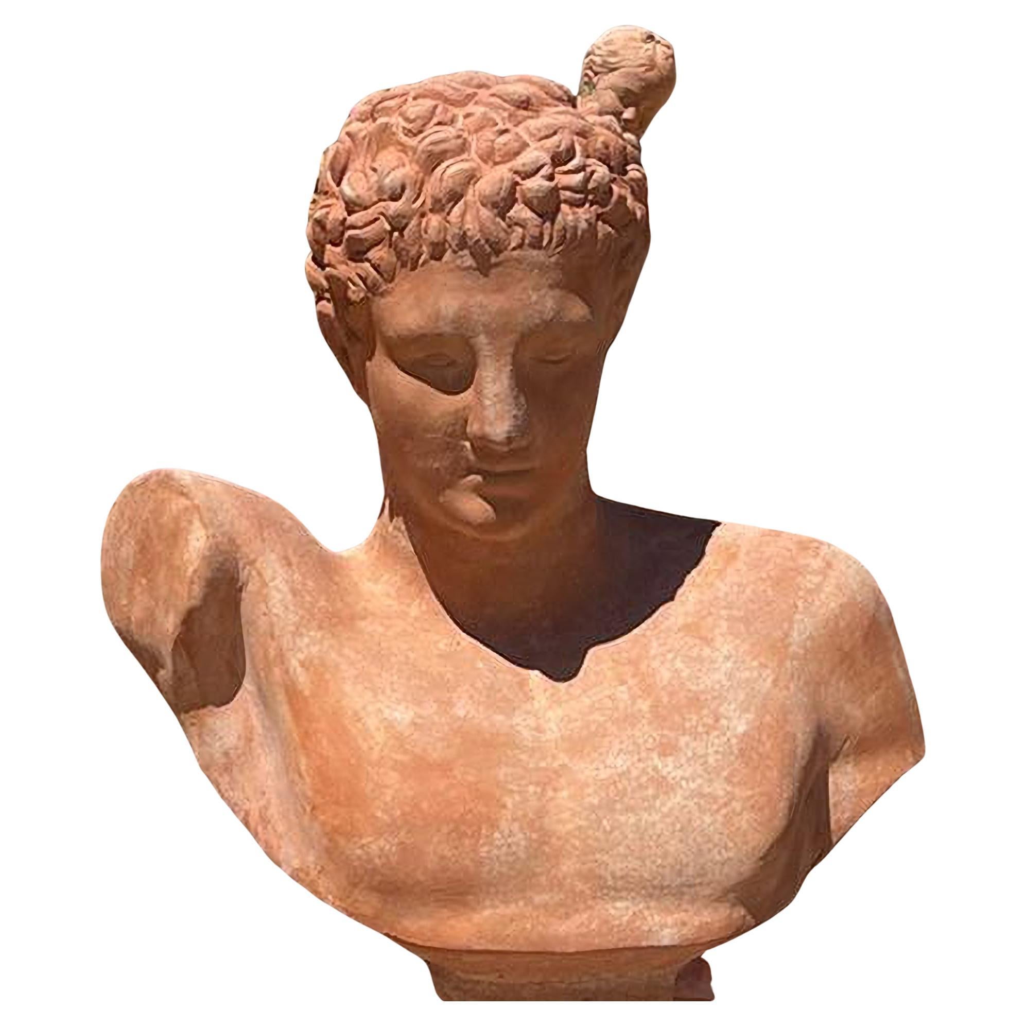 Busto de Hermes, Terracota, Impruneta, Siglo XXI Con Base Italiano en venta