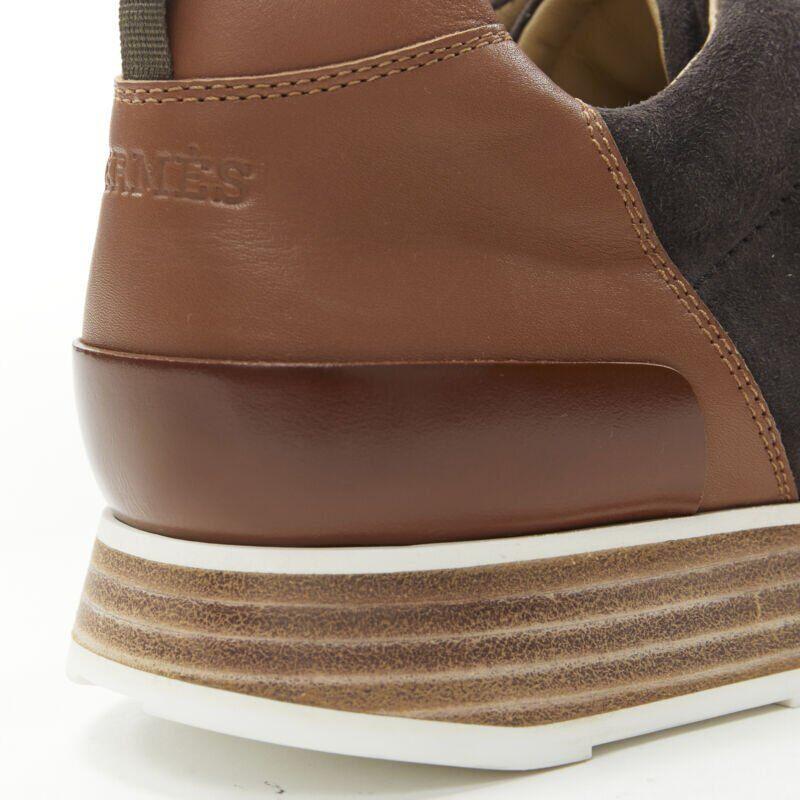 HERMES Buster grey brown suede lace up wooden rubber sole low sneaker EU39.5 For Sale 5