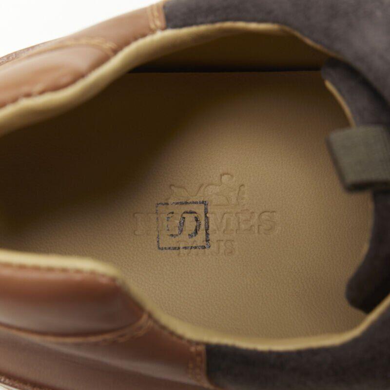 HERMES Buster grey brown suede lace up wooden rubber sole low sneaker EU39.5 For Sale 6