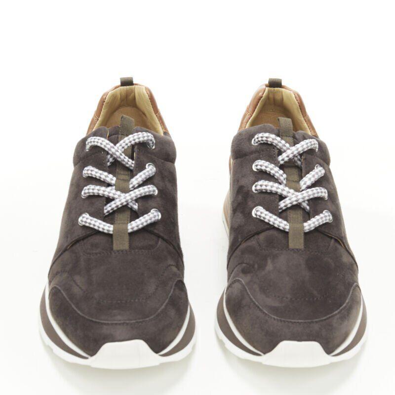 Gray HERMES Buster grey brown suede lace up wooden rubber sole low sneaker EU39.5 For Sale