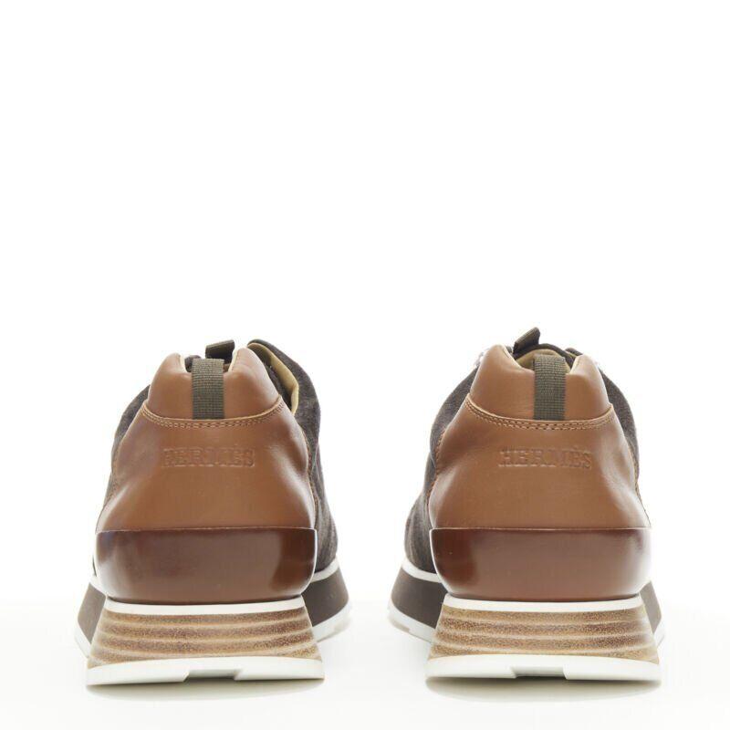 Men's HERMES Buster grey brown suede lace up wooden rubber sole low sneaker EU39.5 For Sale