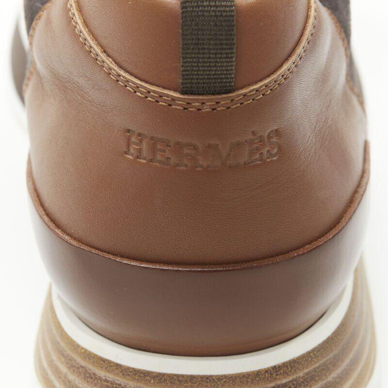 HERMES Buster grey brown suede lace up wooden rubber sole low sneaker EU39.5 For Sale 4