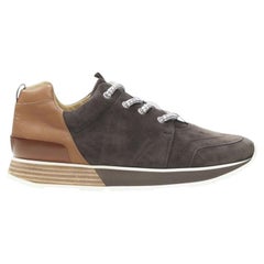 HERMES Buster grey brown suede lace up wooden rubber sole low sneaker EU39.5