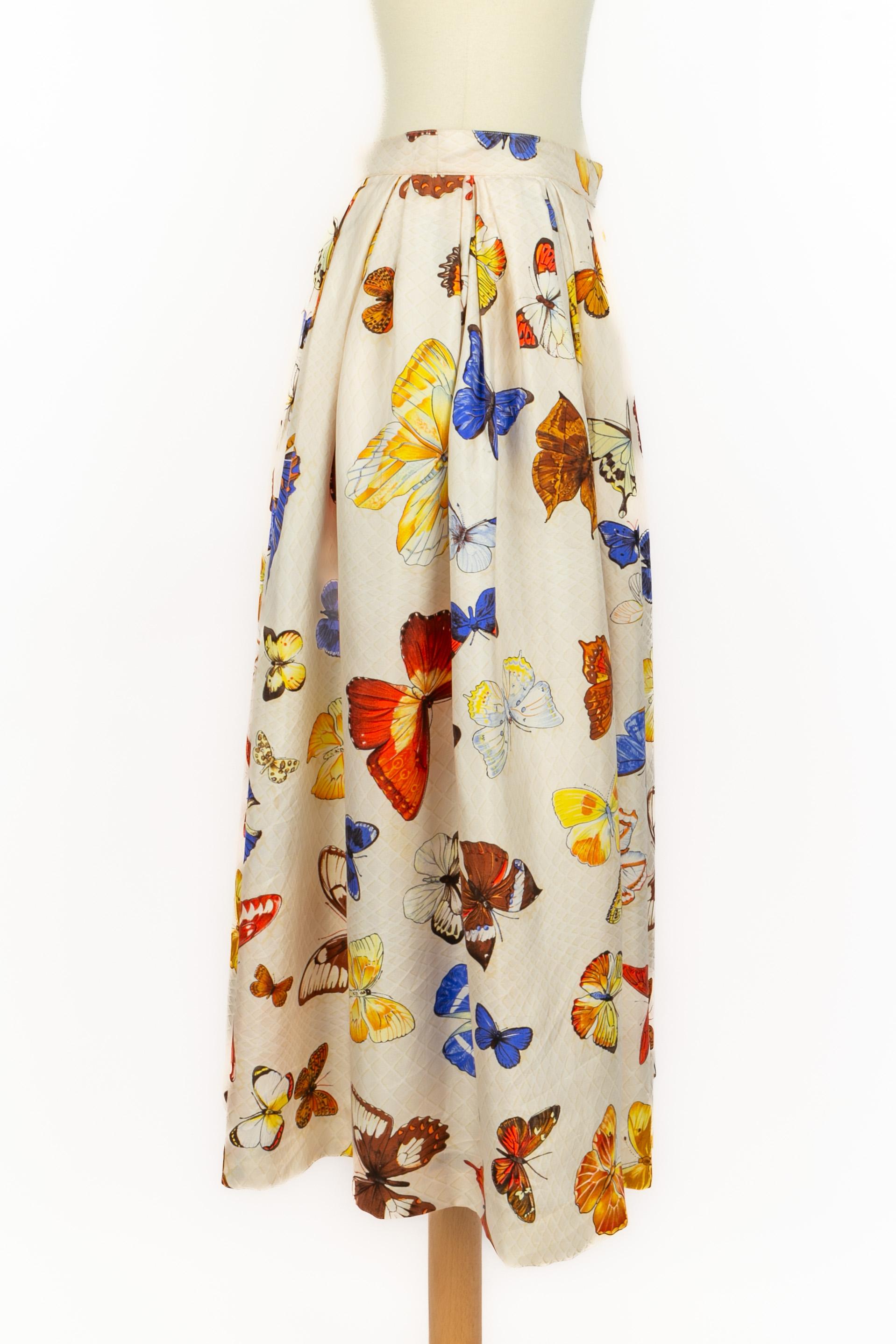 Beige Hermès 'butterflies' skirt For Sale