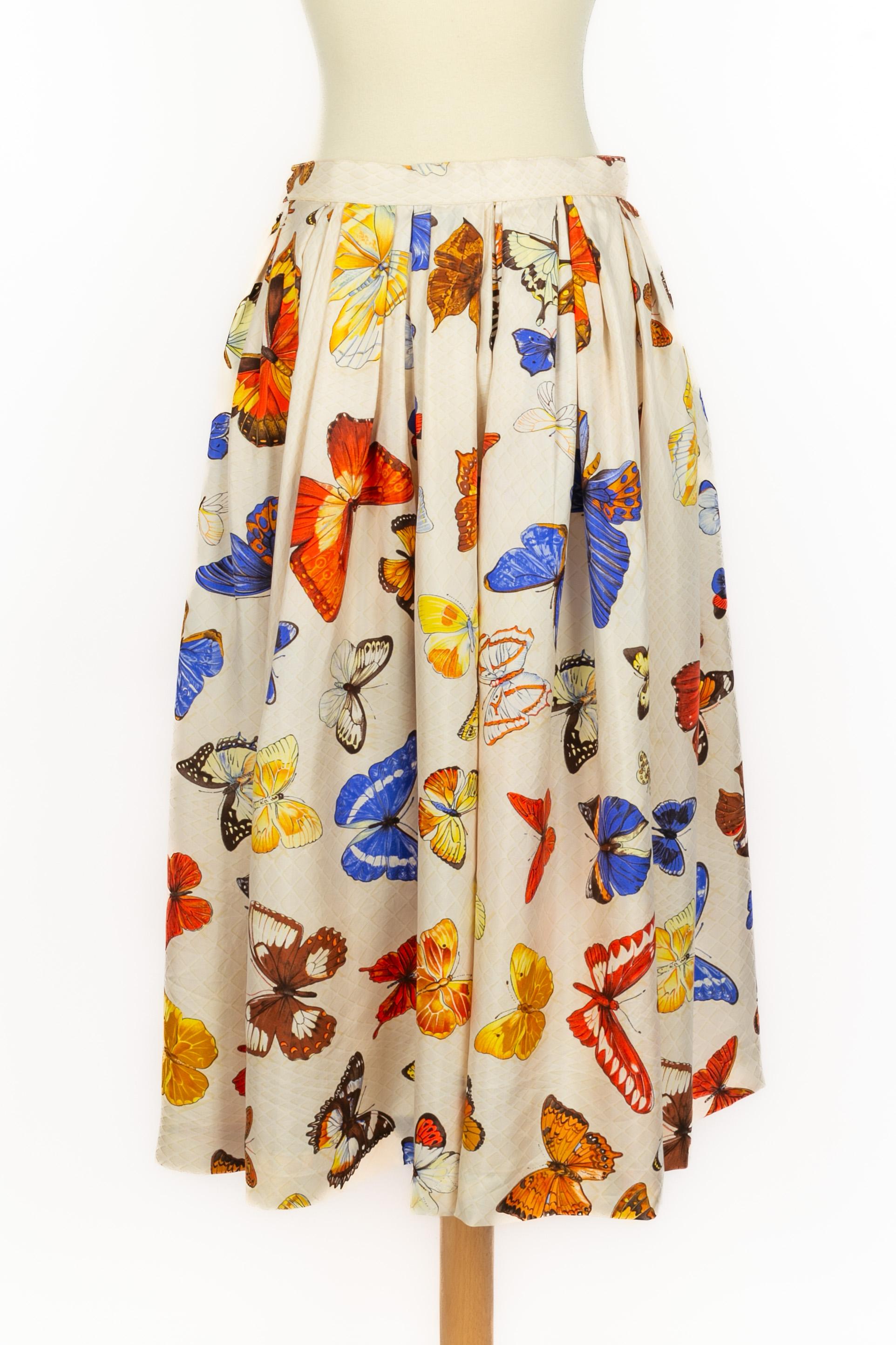 Hermès 'butterflies' skirt In Excellent Condition For Sale In SAINT-OUEN-SUR-SEINE, FR