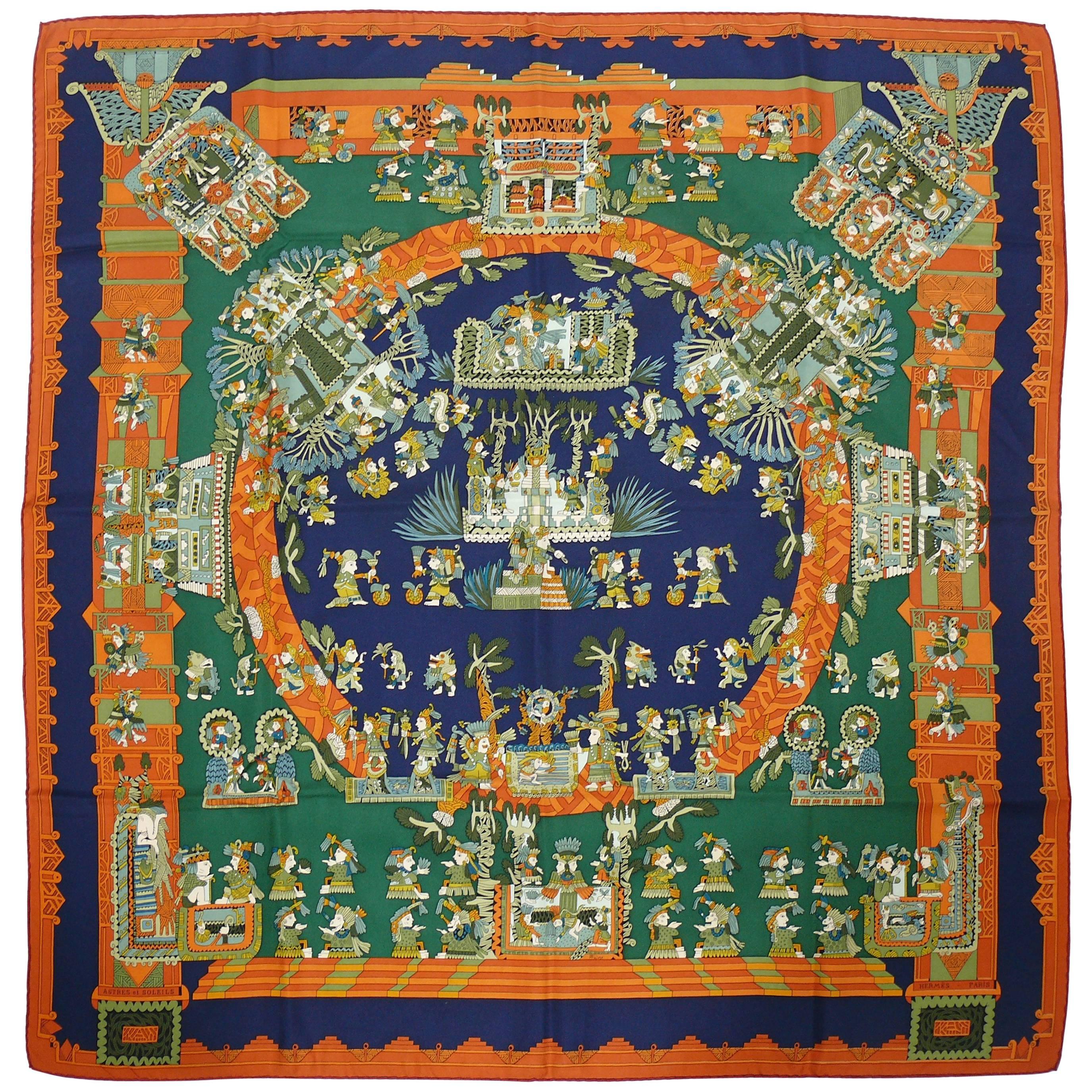 Hermès by Annie Faivre "Astres et Soleils" Silk Carre Scarf