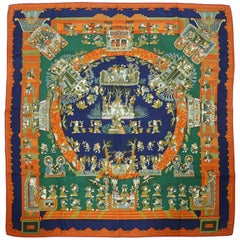 Hermès by Annie Faivre "Astres et Soleils" Silk Carre Scarf