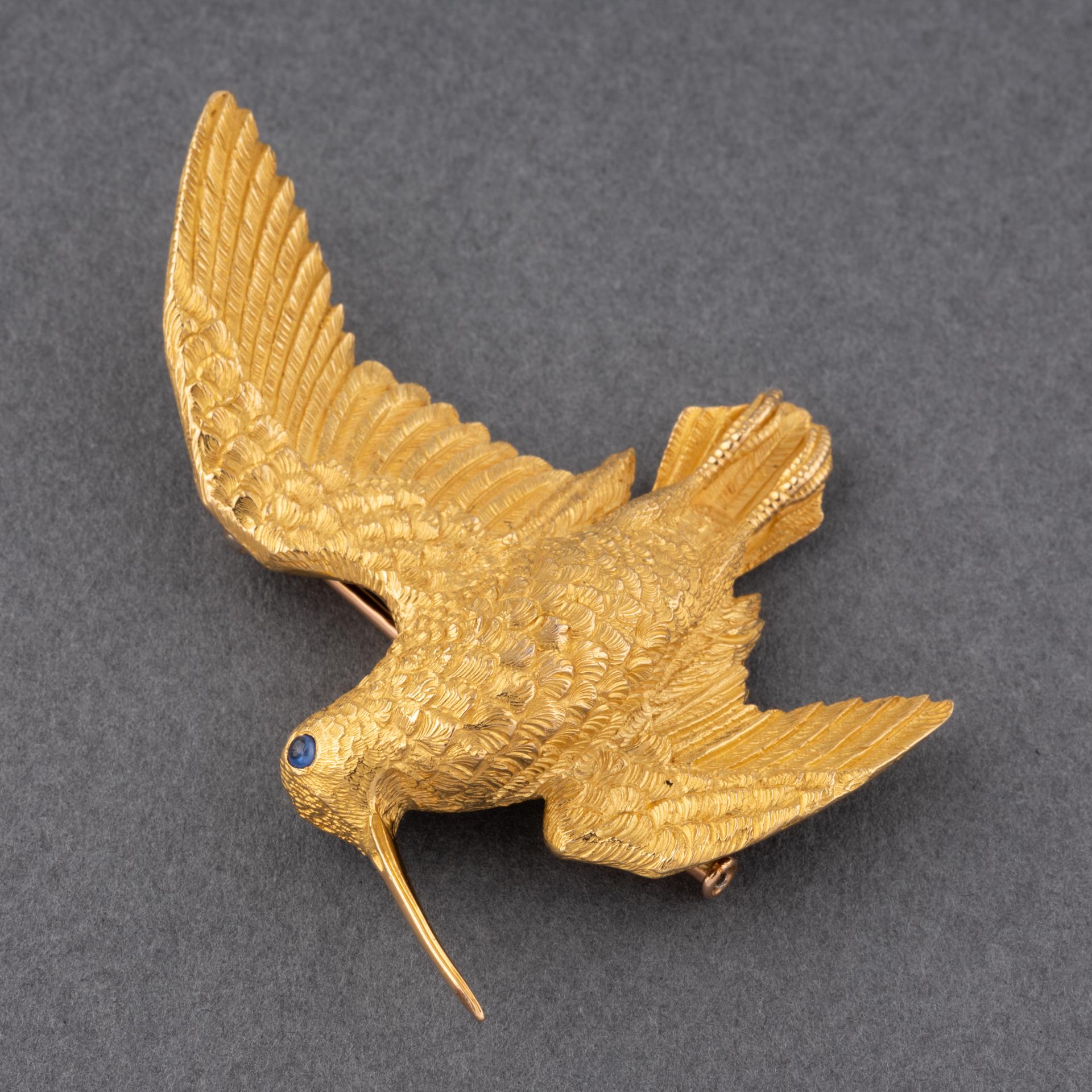 Hermès by George Lenfant Yellow Gold Vintage Bird Brooch In Good Condition For Sale In Saint-Ouen, FR
