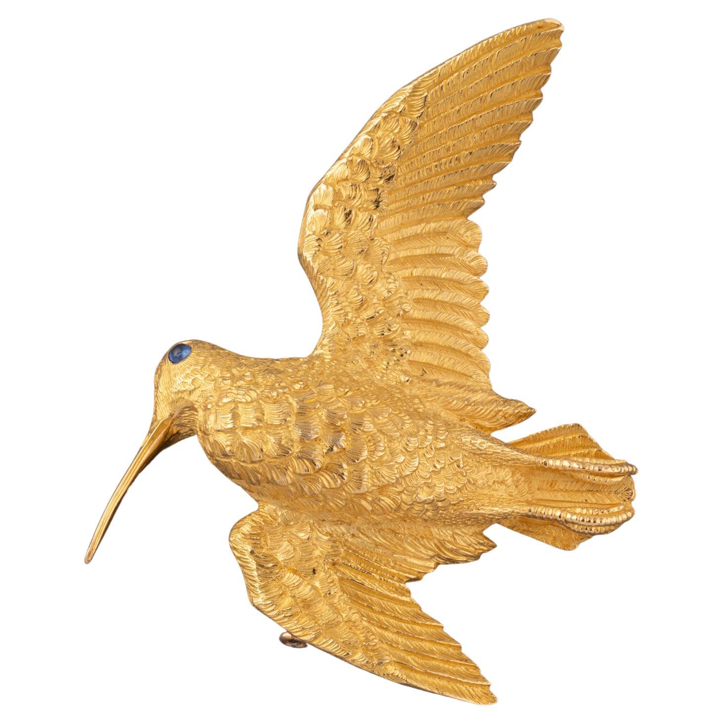 Hermès by George Lenfant Yellow Gold Vintage Bird Brooch For Sale