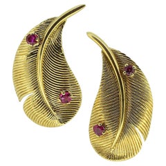 Hermès By Georges Lenfant Ruby Feather Earrings