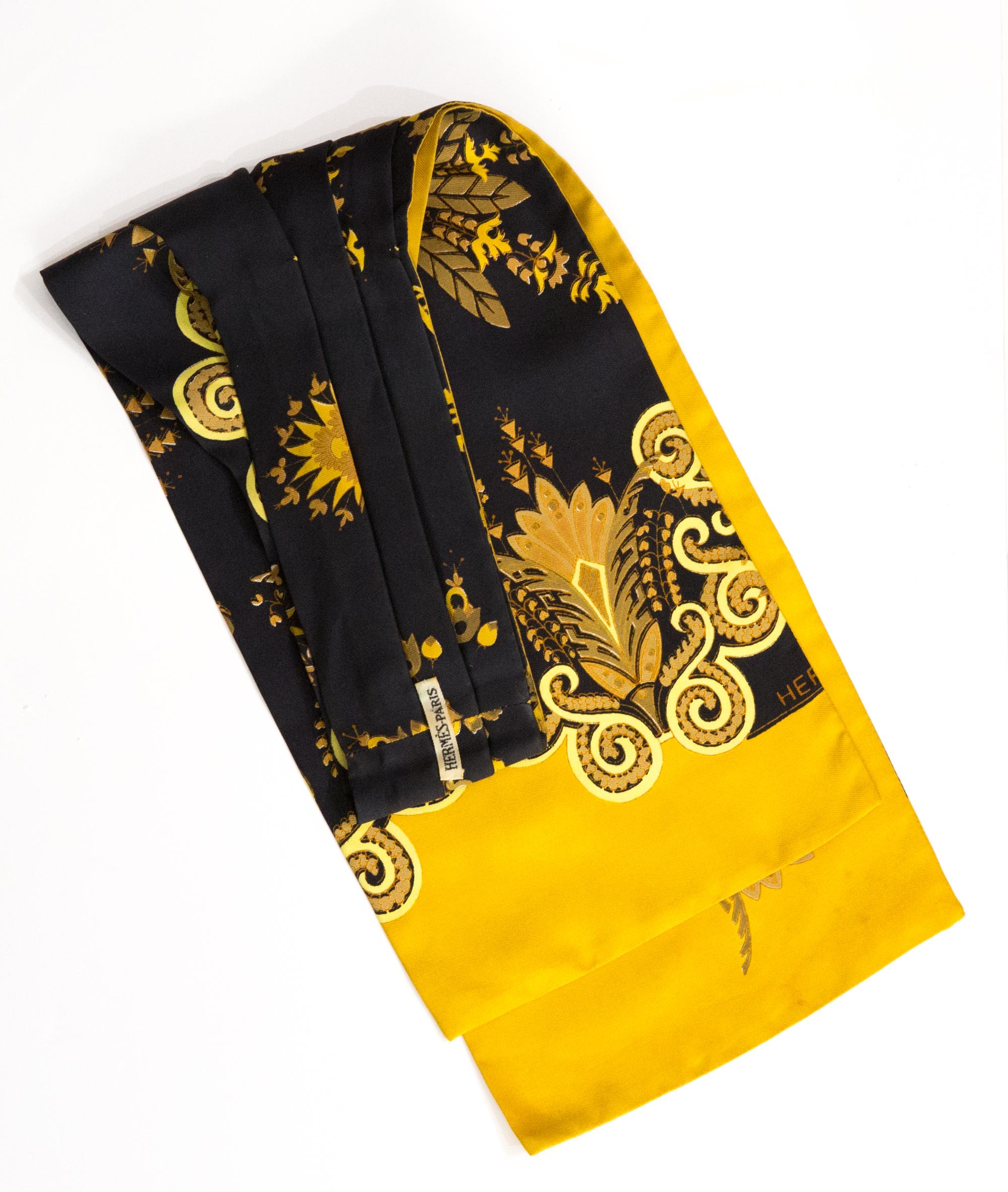 Hermes by H.d Origny Black Silk Ascot Scarf For Sale at 1stDibs