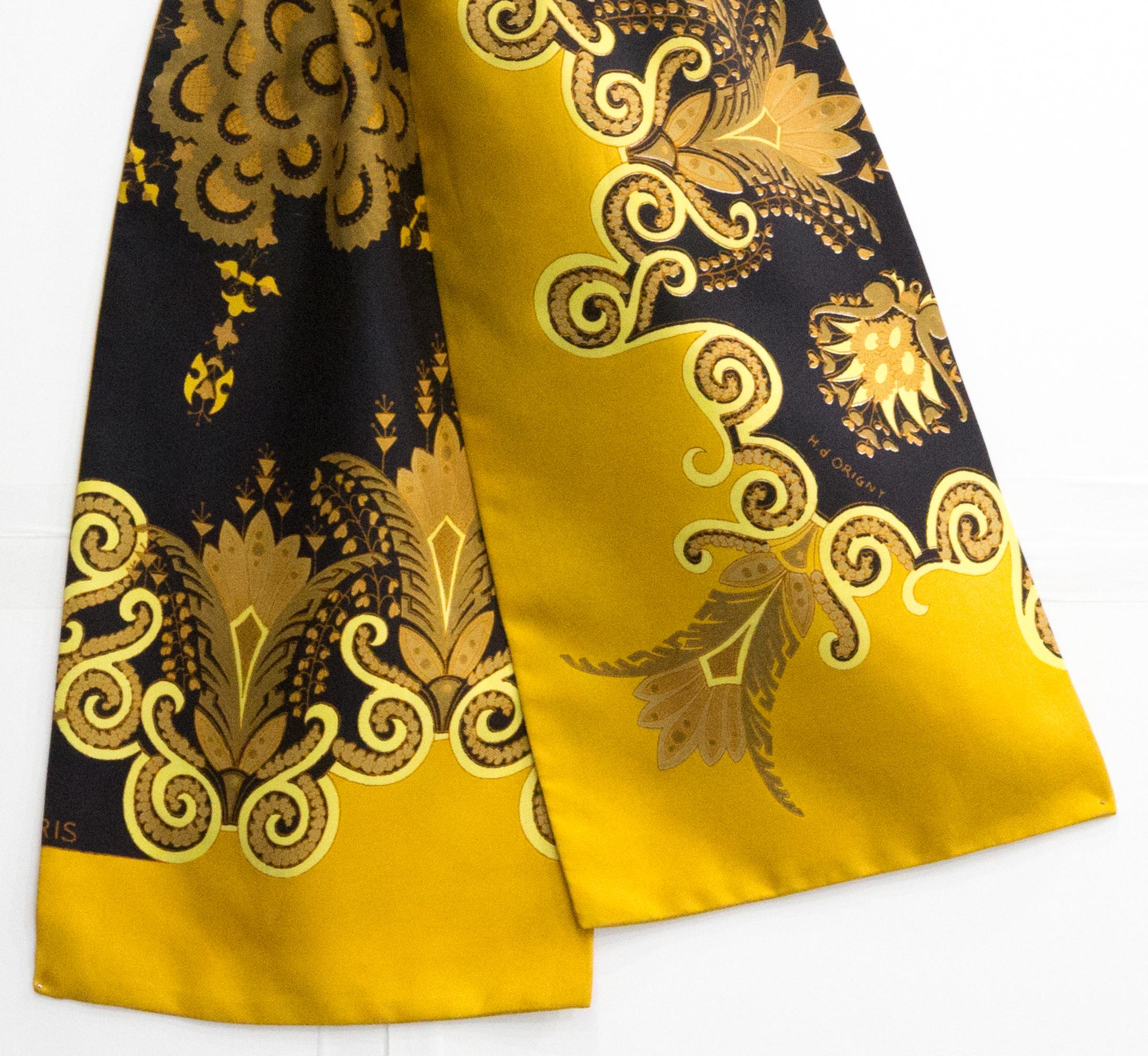 Hermes by H.d Origny Black Silk Ascot Scarf For Sale at 1stDibs