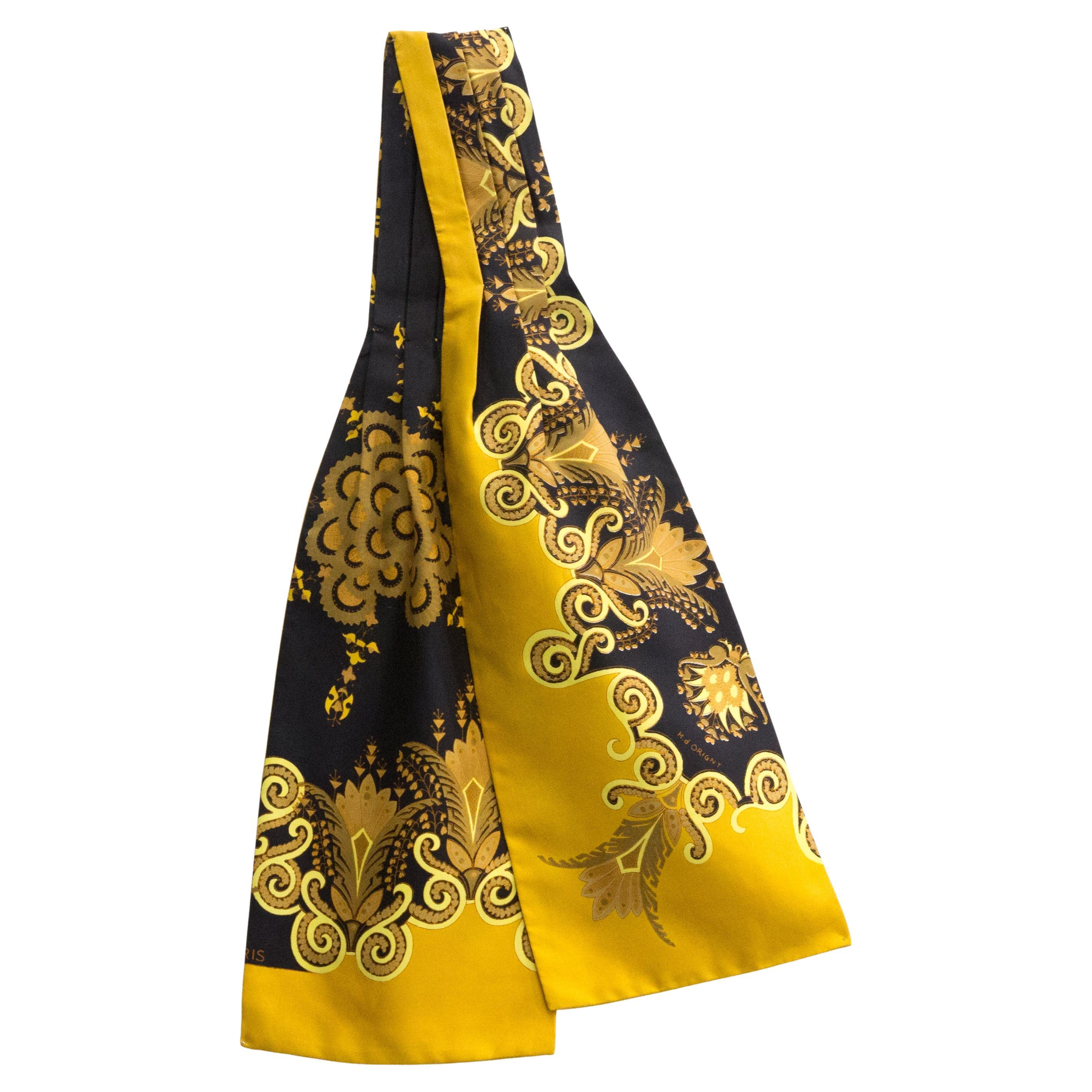 Hermes by H.d Origny Black Silk Ascot Scarf