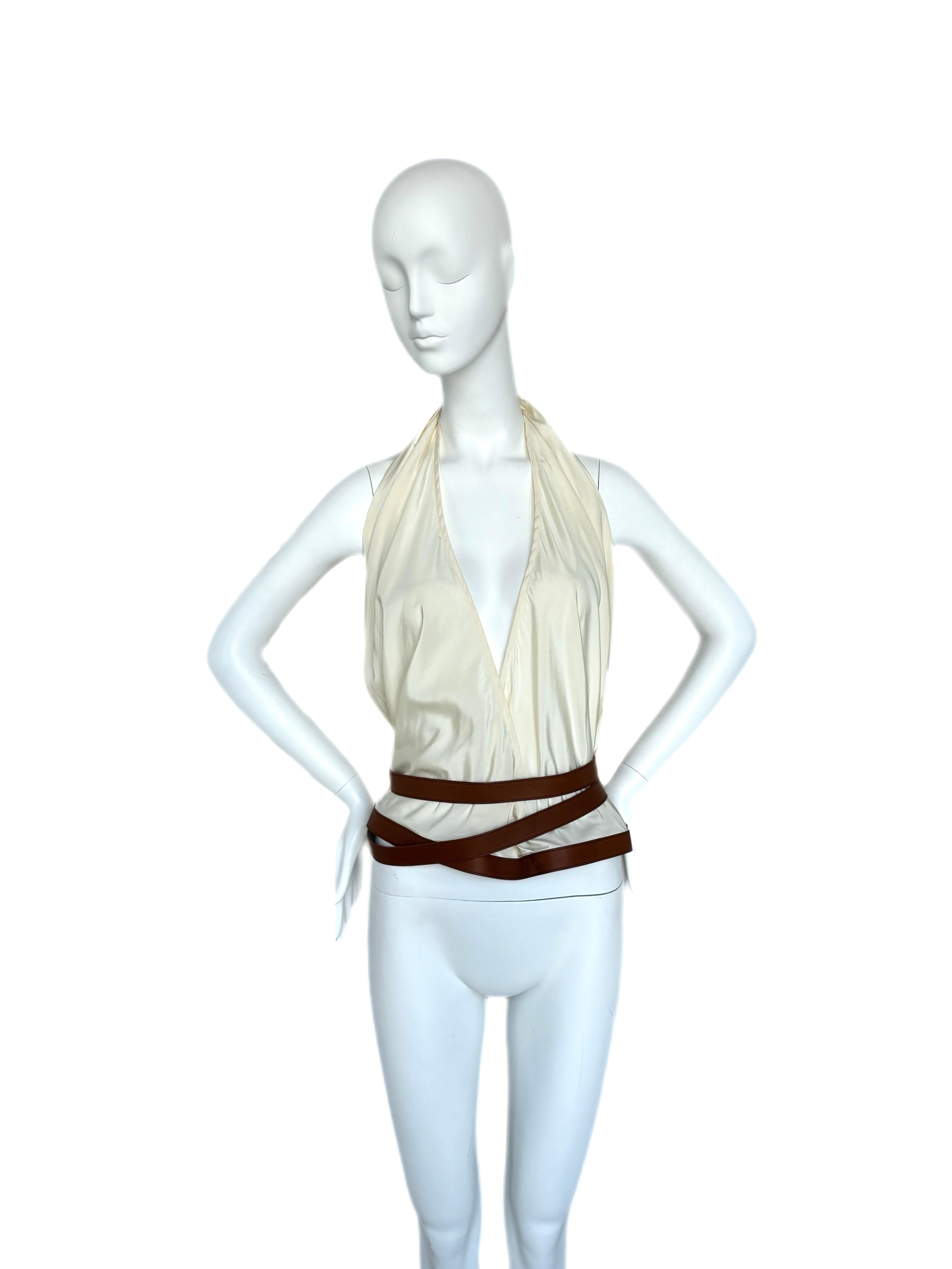 Women's HERMES by JEAN PAUL GAULTIER 2009 Vintage Silk Backless Halter w. Leather Belt