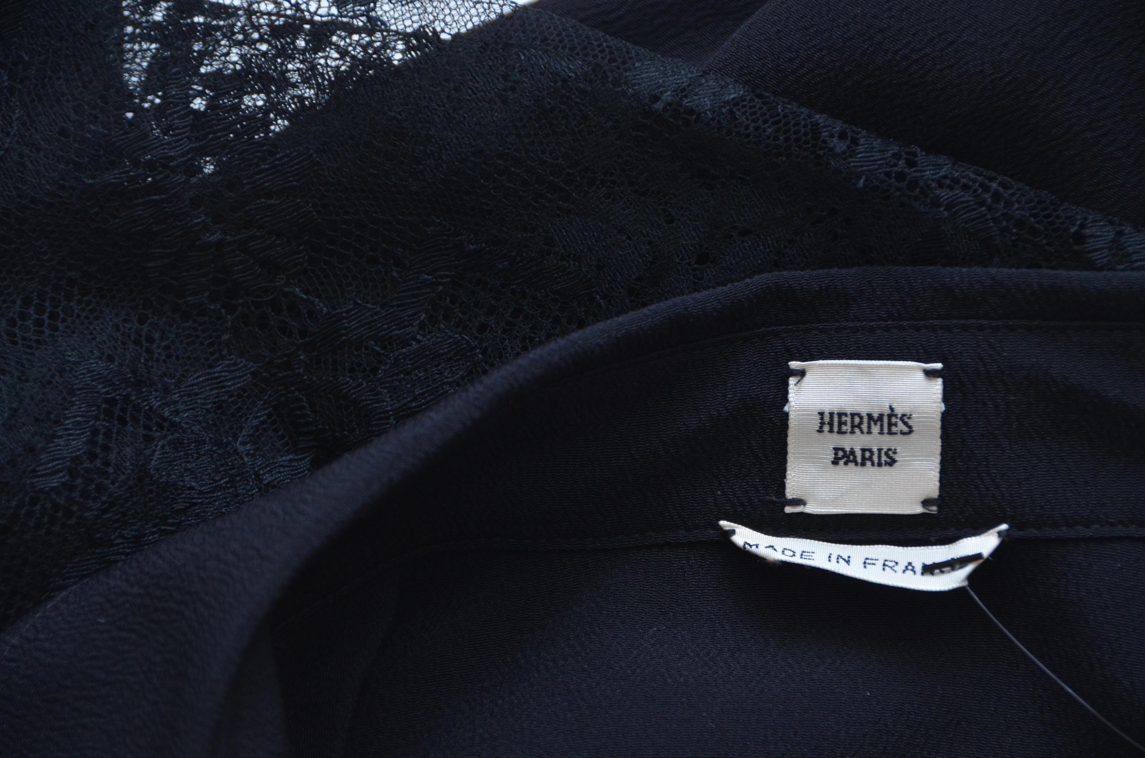 HERMES  By Jean Paul Gaultier Black Long  Silk Lace Dress    FR38    Mint 7