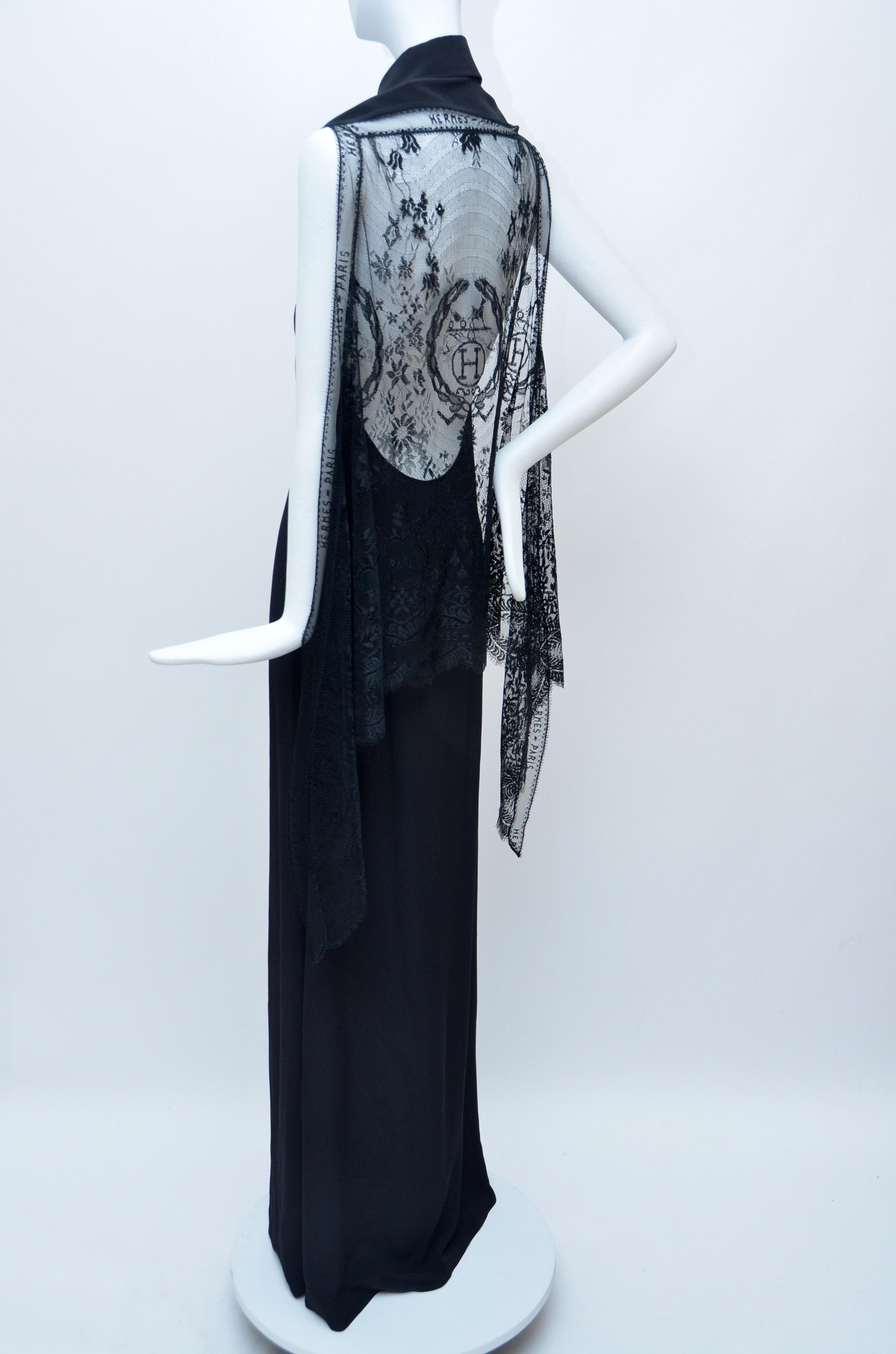 Women's HERMES  By Jean Paul Gaultier Black Long  Silk Lace Dress    FR38    Mint