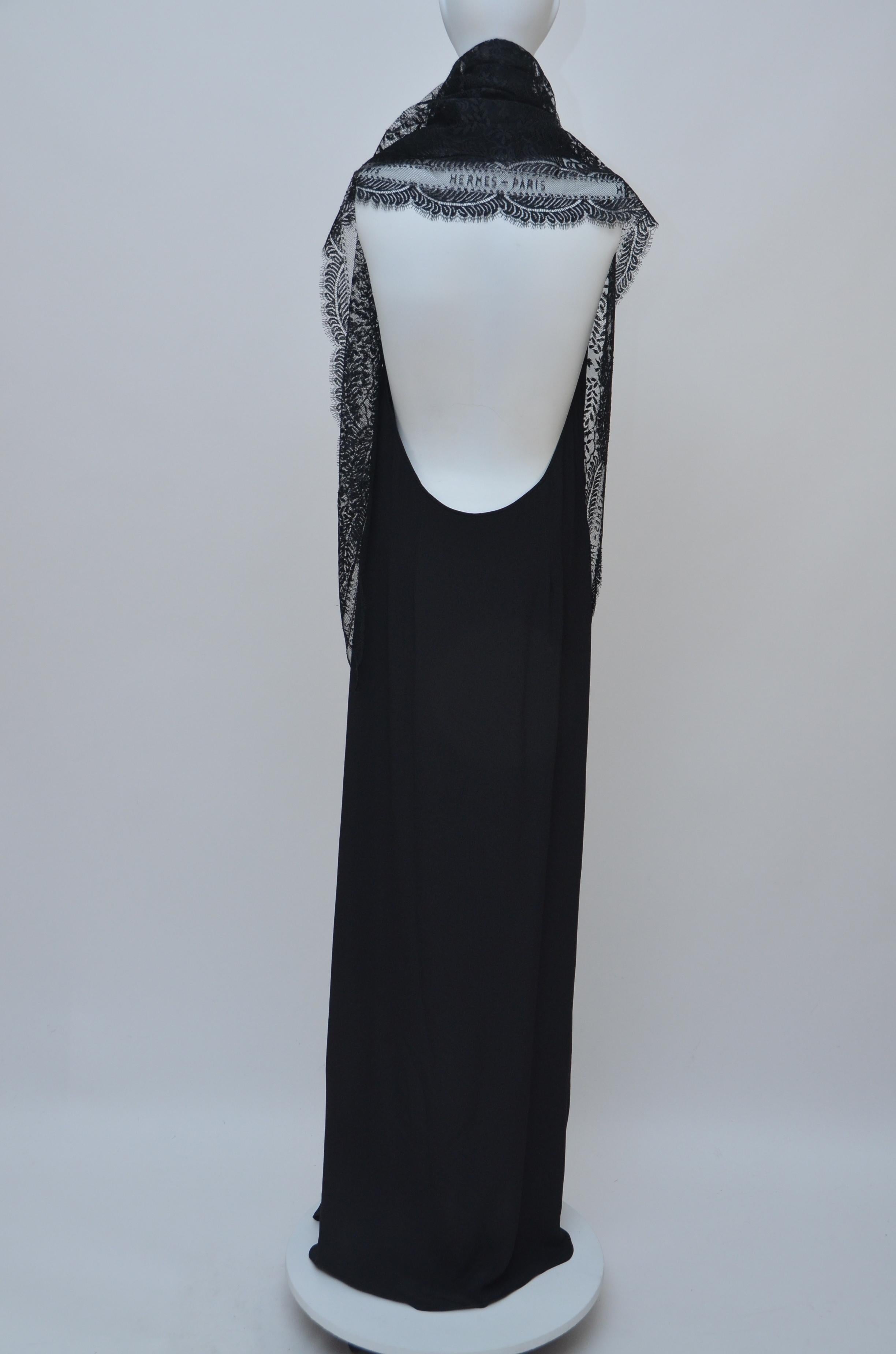 HERMES  By Jean Paul Gaultier Black Long  Silk Lace Dress    FR38    Mint 1