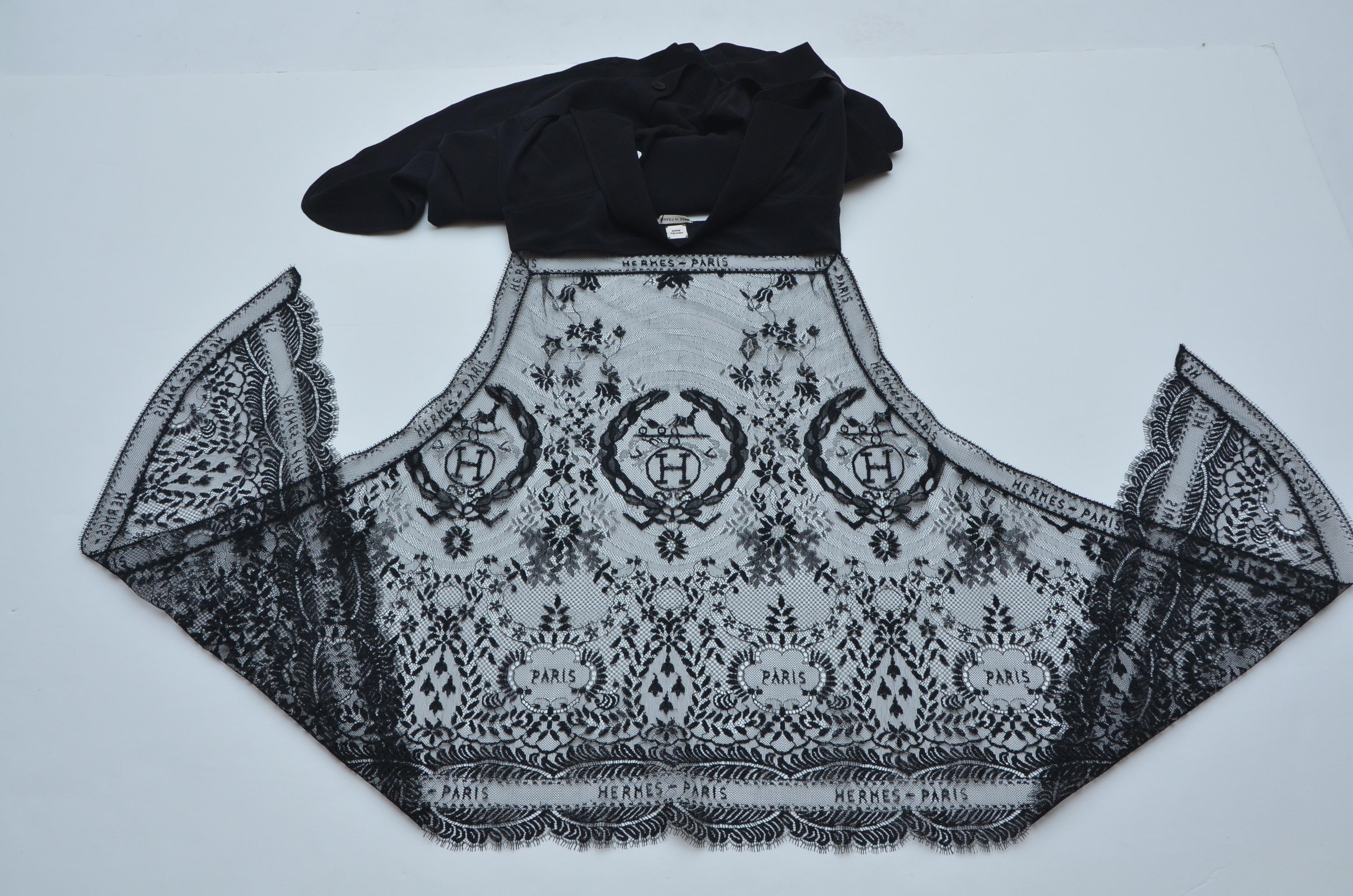 HERMES  By Jean Paul Gaultier Black Long  Silk Lace Dress    FR38    Mint 2