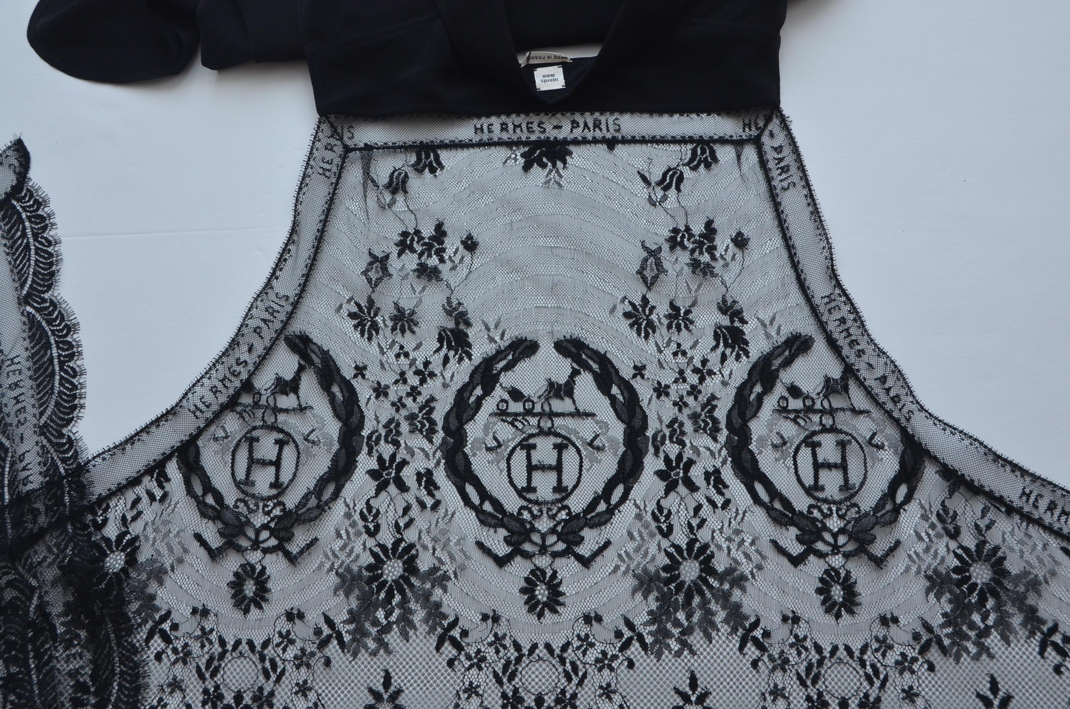 HERMES  By Jean Paul Gaultier Black Long  Silk Lace Dress    FR38    Mint 3