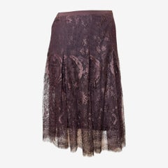 Hermès by Jean Paul Gaultier F/W 2006 Dark Brown Pleated Lace Midi Skirt