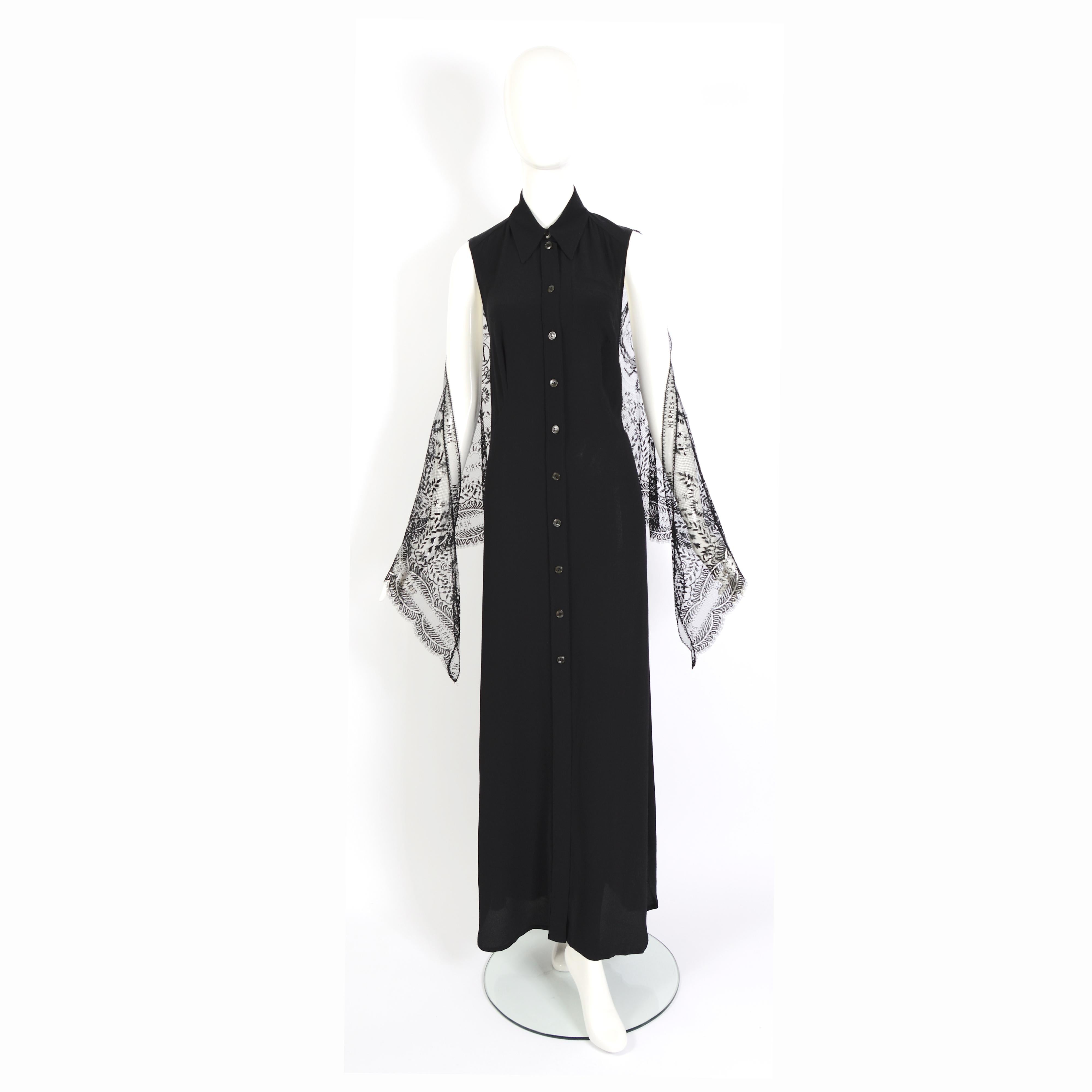 Hermes by Jean Paul Gaultier runway 2006 black guipure lace and silk long dress 4