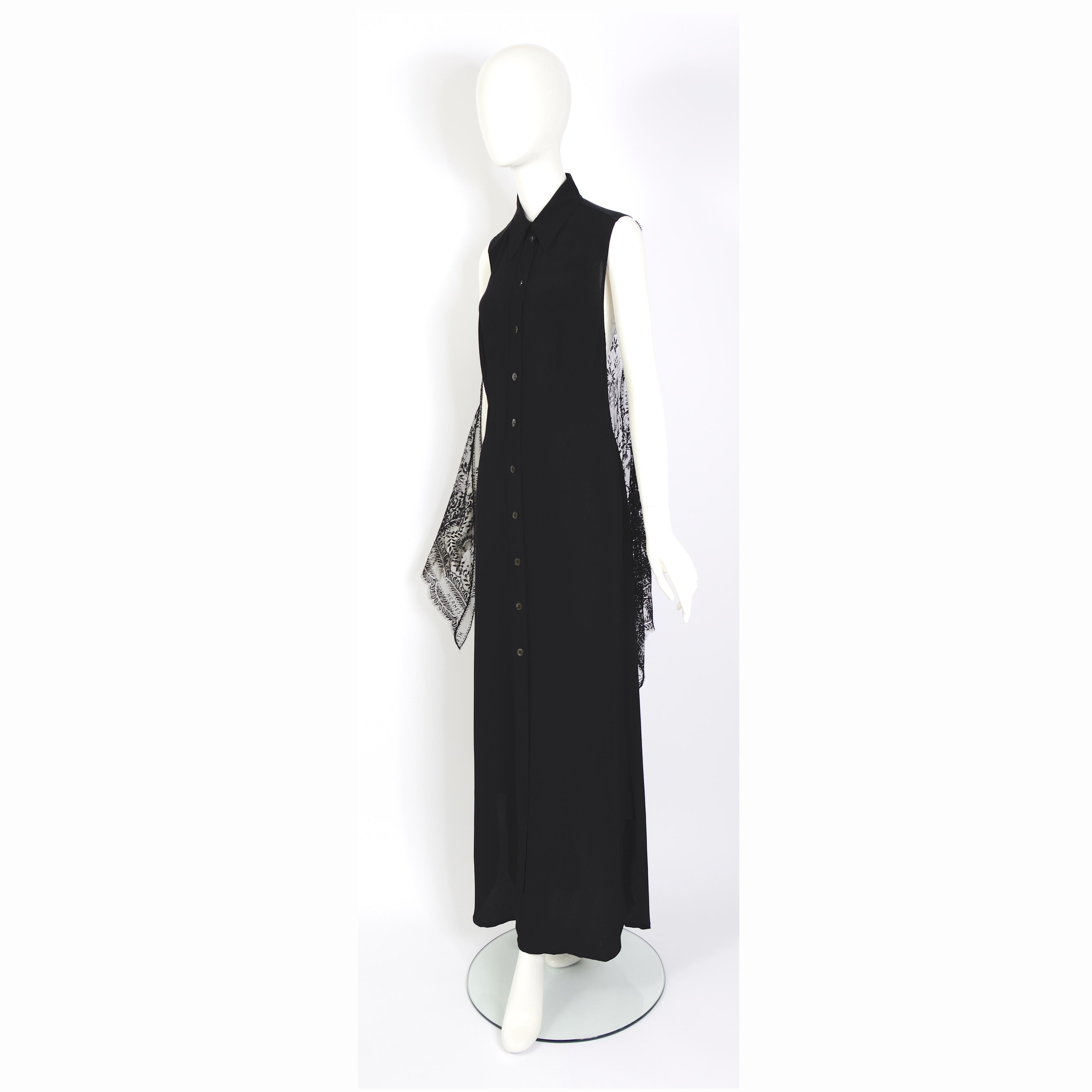 Hermes by Jean Paul Gaultier runway 2006 black guipure lace and silk long dress 6