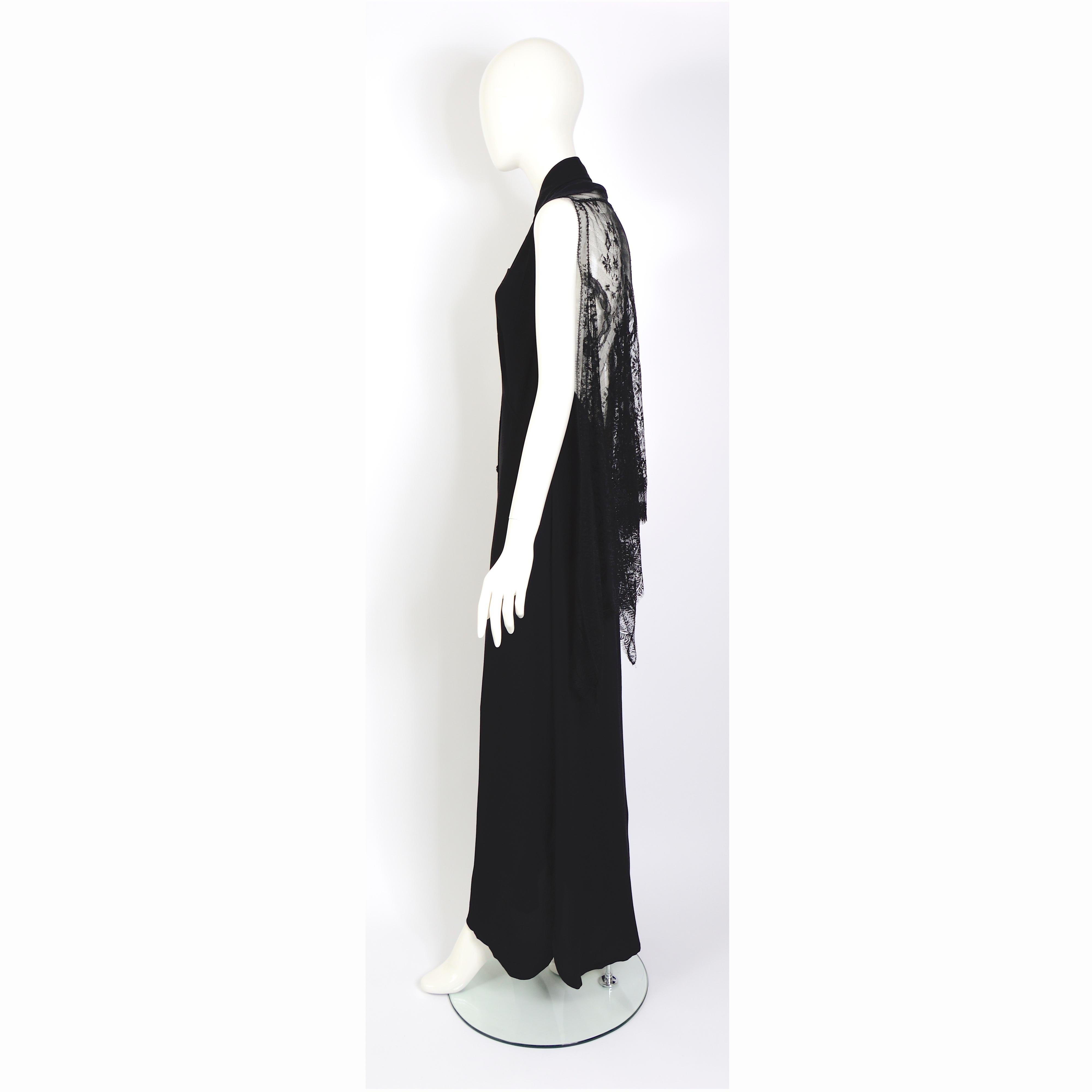 Hermes by Jean Paul Gaultier runway 2006 black guipure lace and silk long dress 7