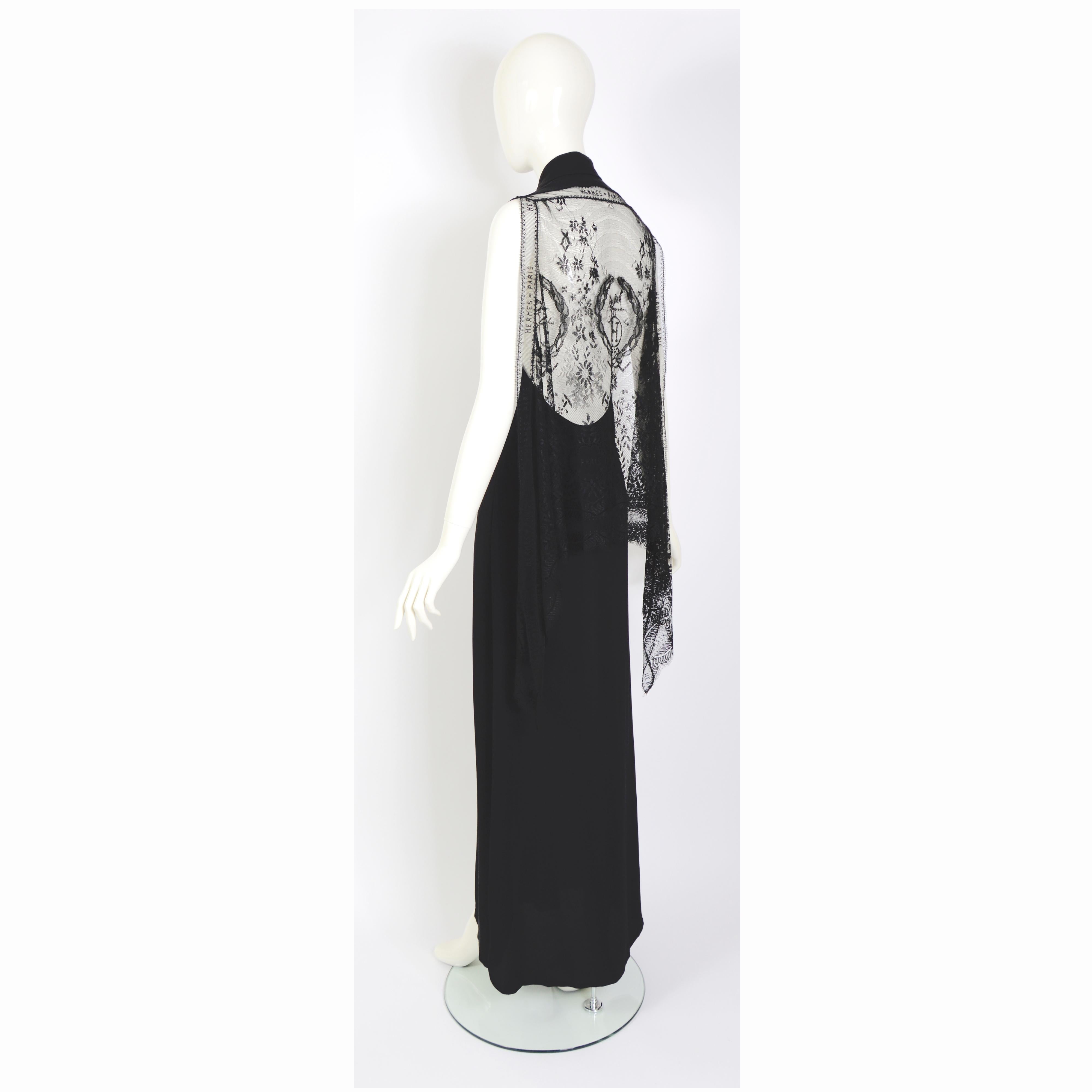 Hermes by Jean Paul Gaultier runway 2006 black guipure lace and silk long dress 8