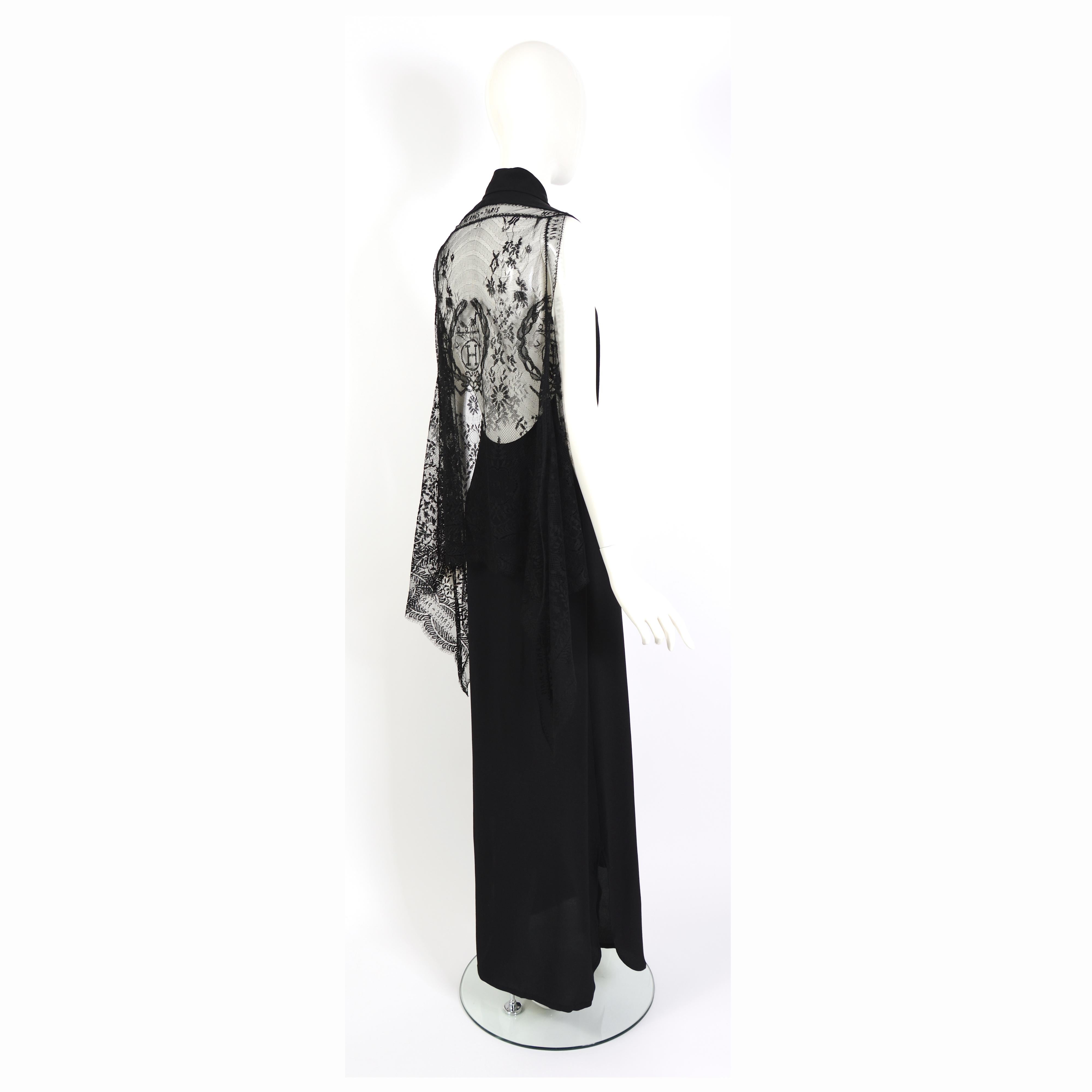 Women's Hermes by Jean Paul Gaultier runway 2006 black guipure lace and silk long dress