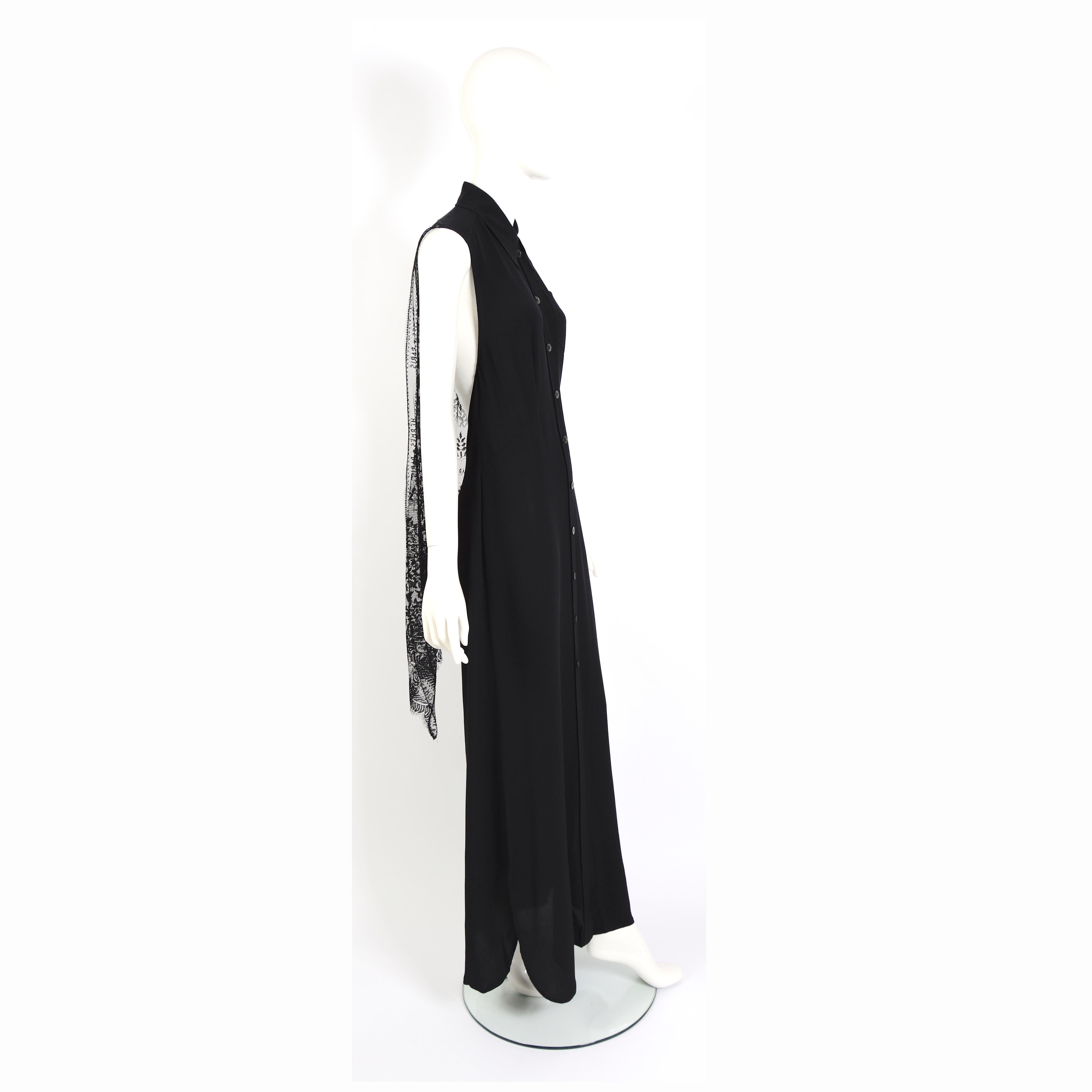 Hermes by Jean Paul Gaultier runway 2006 black guipure lace and silk long dress 2