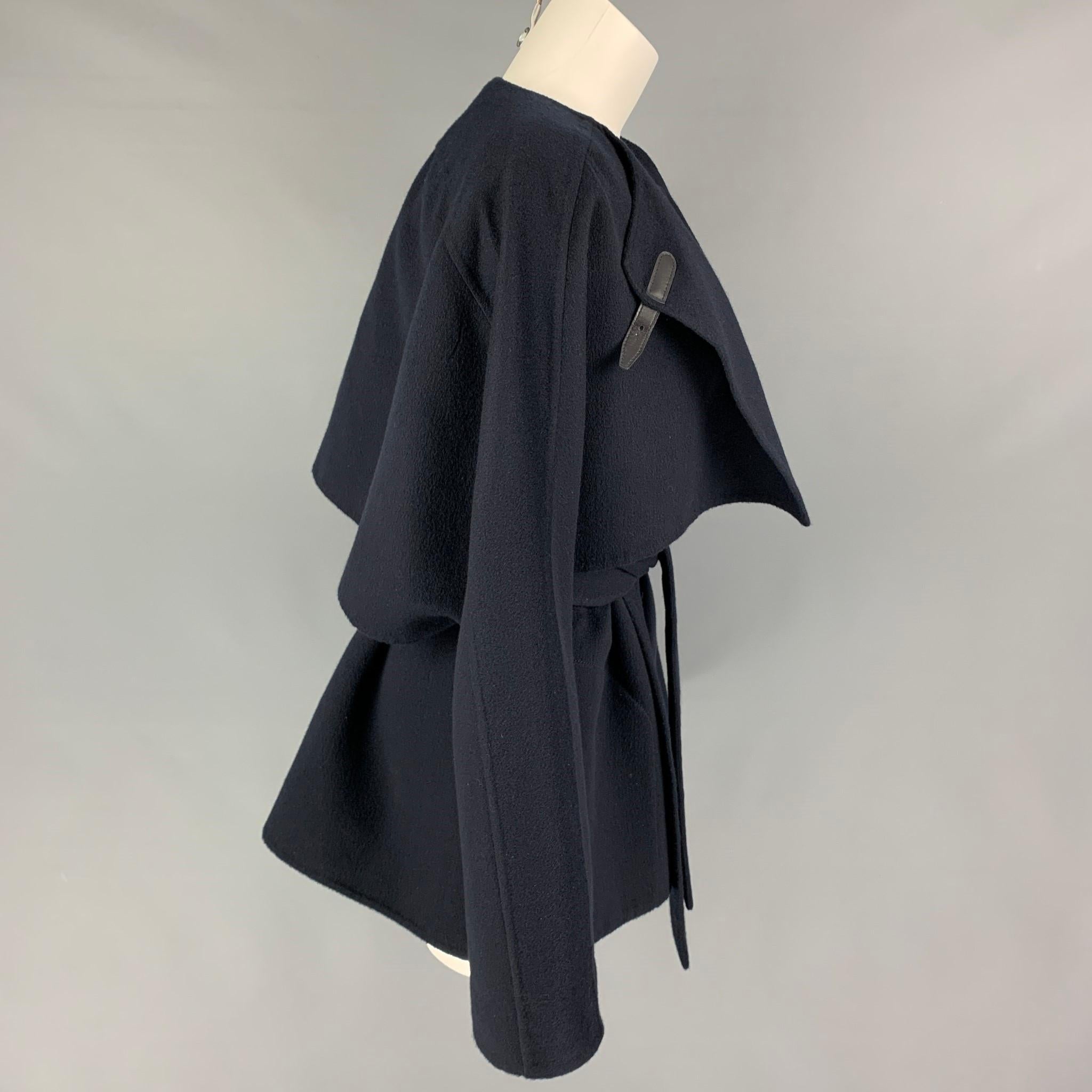 HERMES by Margiela FW 2000 Size 10 Navy Blue Cashmere Belted Cape Vest Jacket In Good Condition In San Francisco, CA