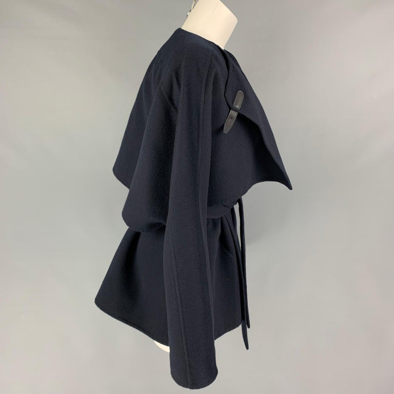 HERMES by Margiela FW 2000 Size 10 Navy Blue Cashmere Belted Cape Vest Jacket In Good Condition For Sale In San Francisco, CA