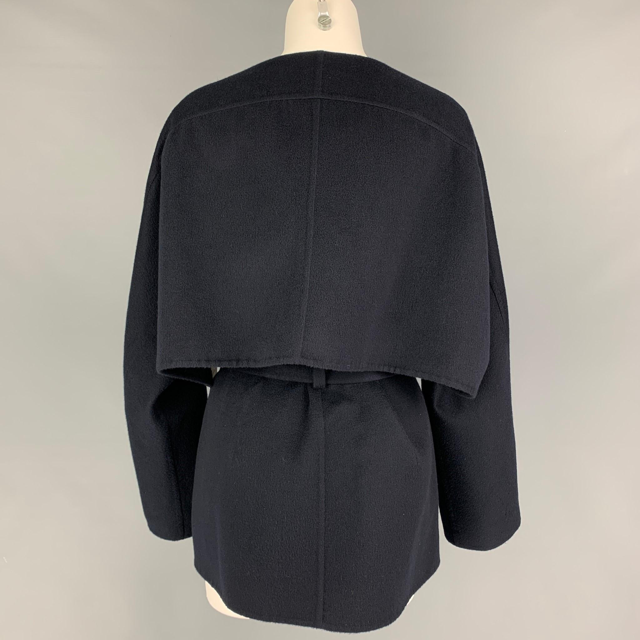 Women's HERMES by Margiela FW 2000 Size 10 Navy Blue Cashmere Belted Cape Vest Jacket