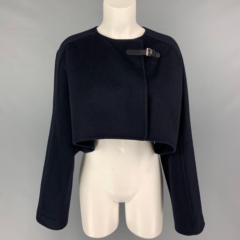 HERMES by Margiela FW 2000 Size 10 Navy Blue Cashmere Belted Cape Vest Jacket For Sale 1