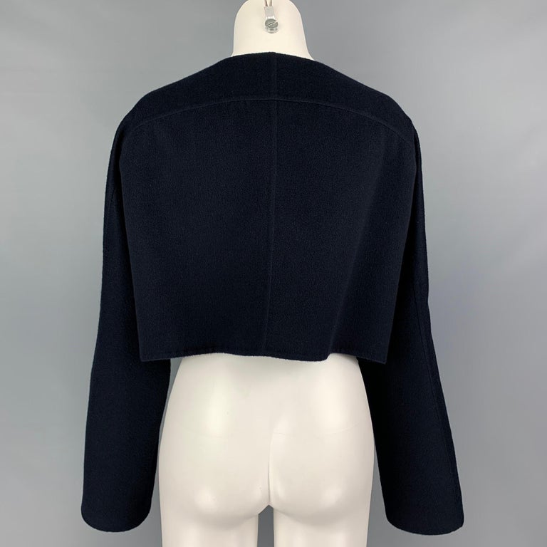 HERMES by Margiela FW 2000 Size 10 Navy Blue Cashmere Belted Cape Vest Jacket For Sale 2