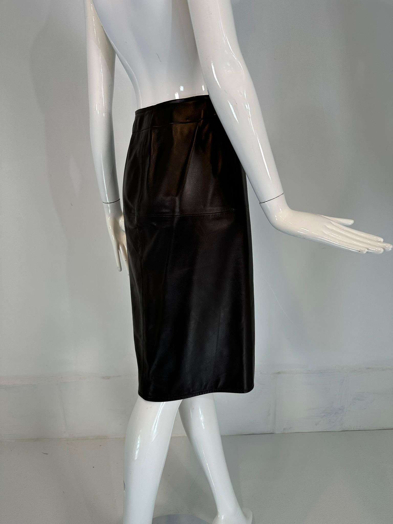 HERMÈS BY Martin Margiela A/W2002 Black Lambskin Leather Open Front Over skirt For Sale 6