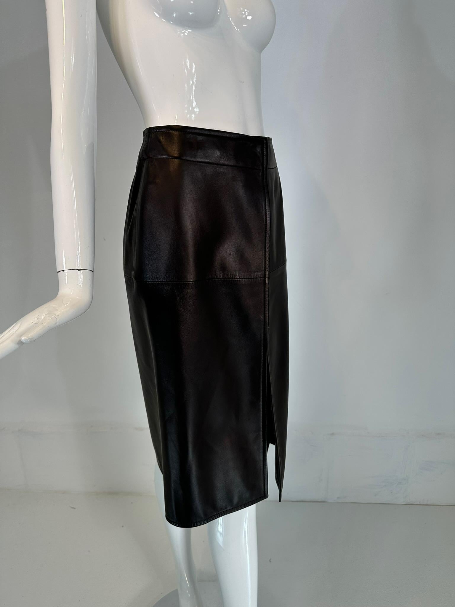 HERMÈS BY Martin Margiela A/W2002 Black Lambskin Leather Open Front Over skirt For Sale 8