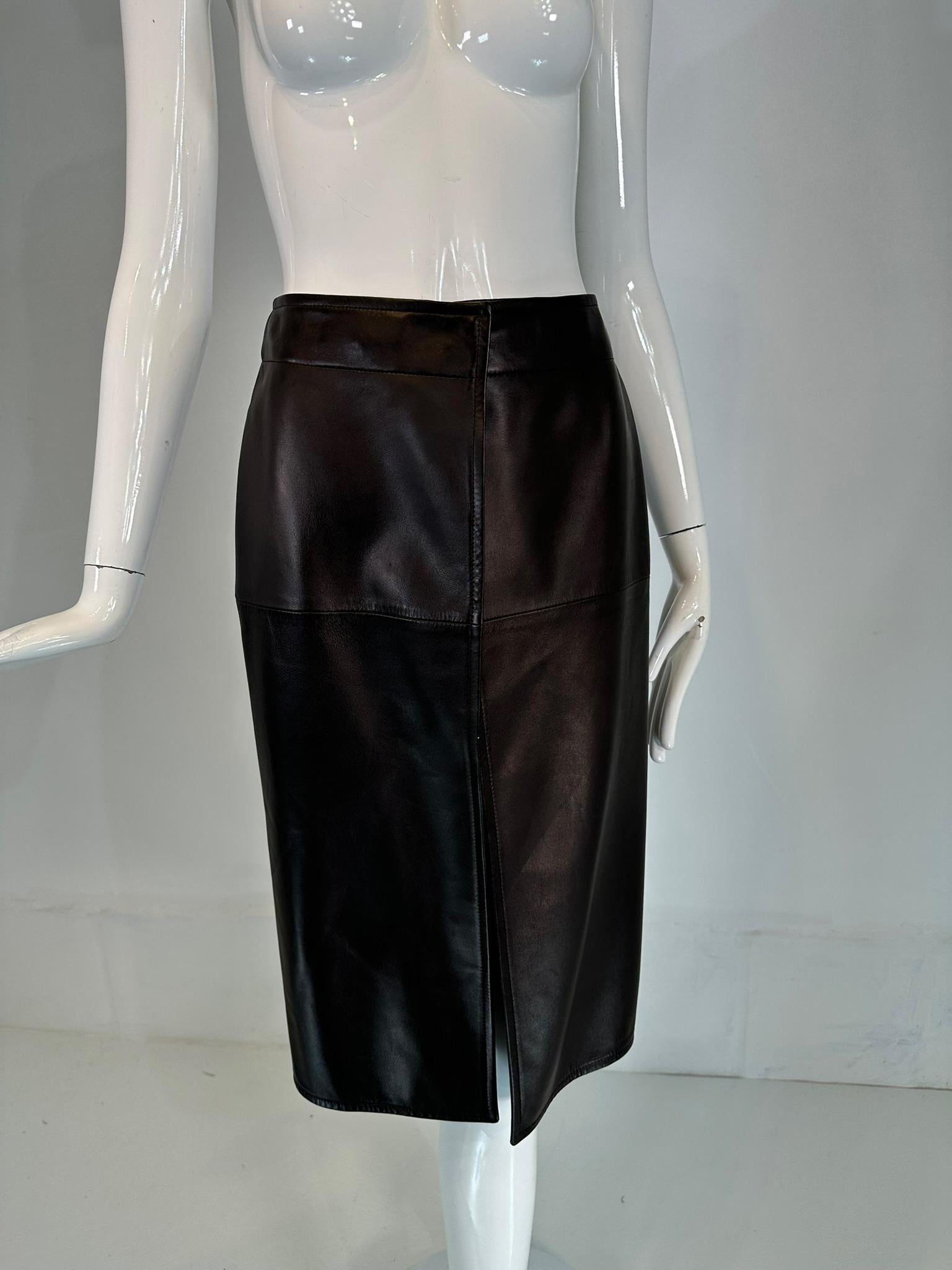 HERMÈS BY Martin Margiela A/W2002 Black Lambskin Leather Open Front Over skirt For Sale 9