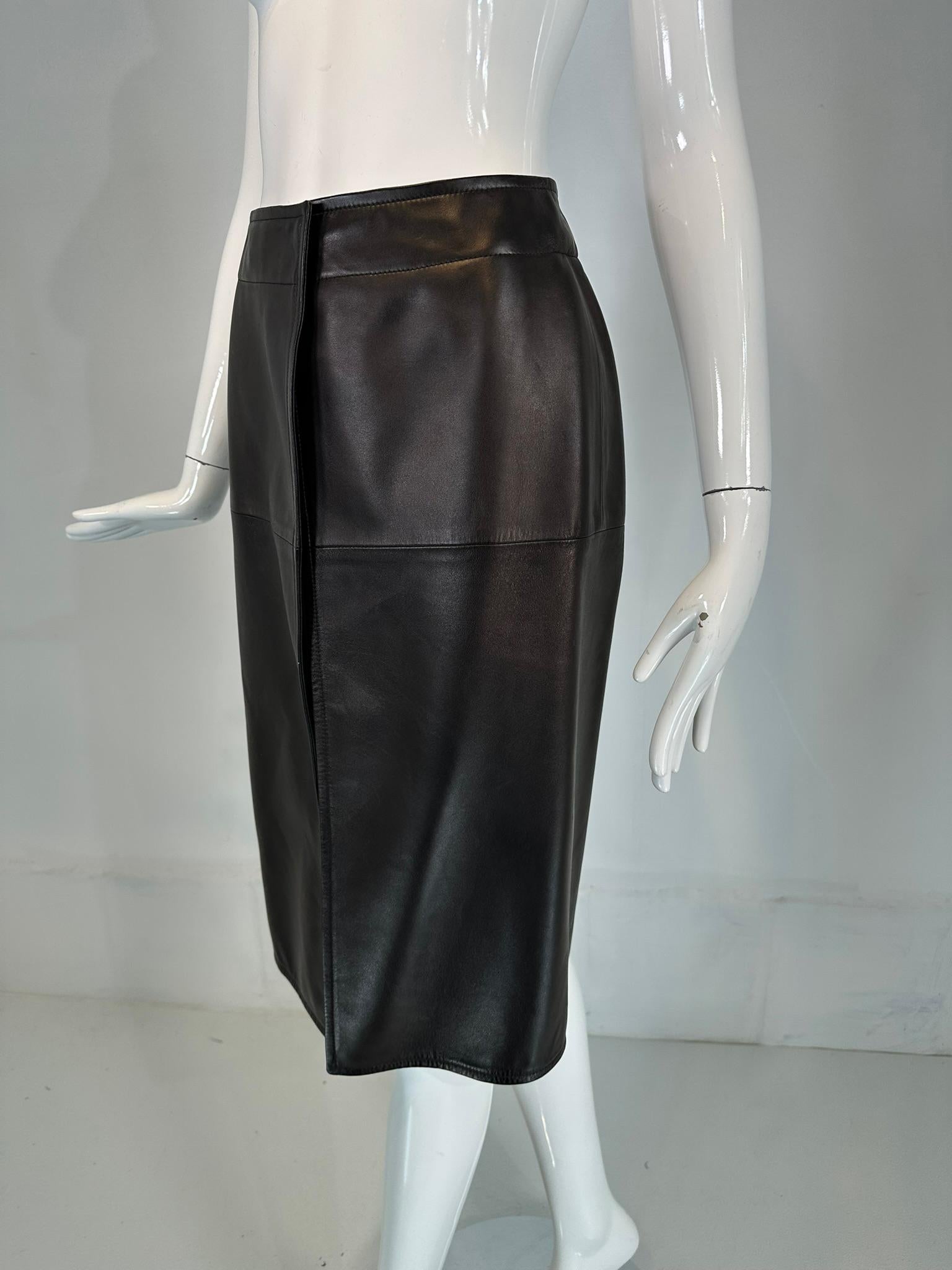 HERMÈS BY Martin Margiela A/W2002 Black Lambskin Leather Open Front Over skirt In Good Condition For Sale In West Palm Beach, FL