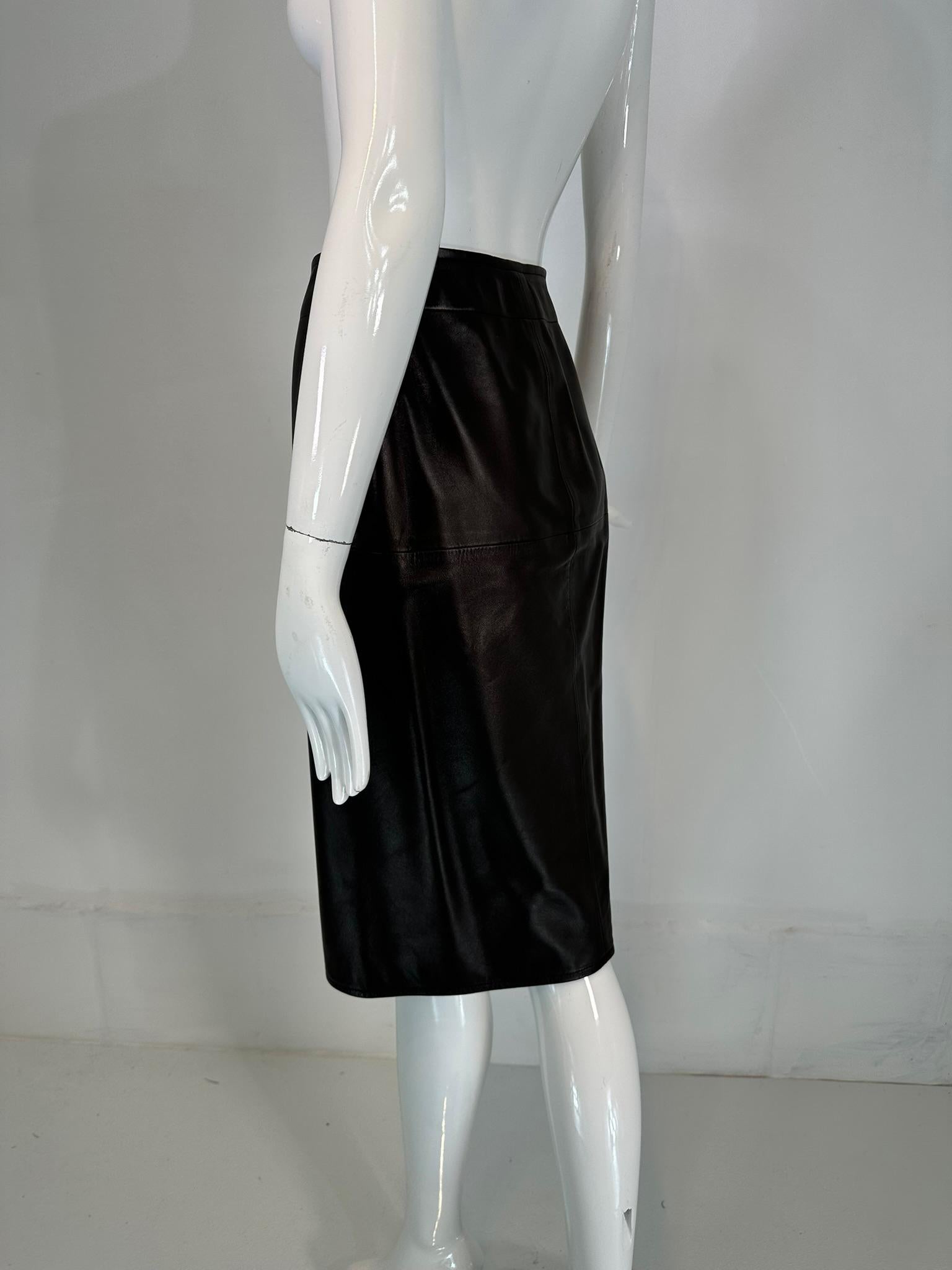 HERMÈS BY Martin Margiela A/W2002 Black Lambskin Leather Open Front Over skirt For Sale 2