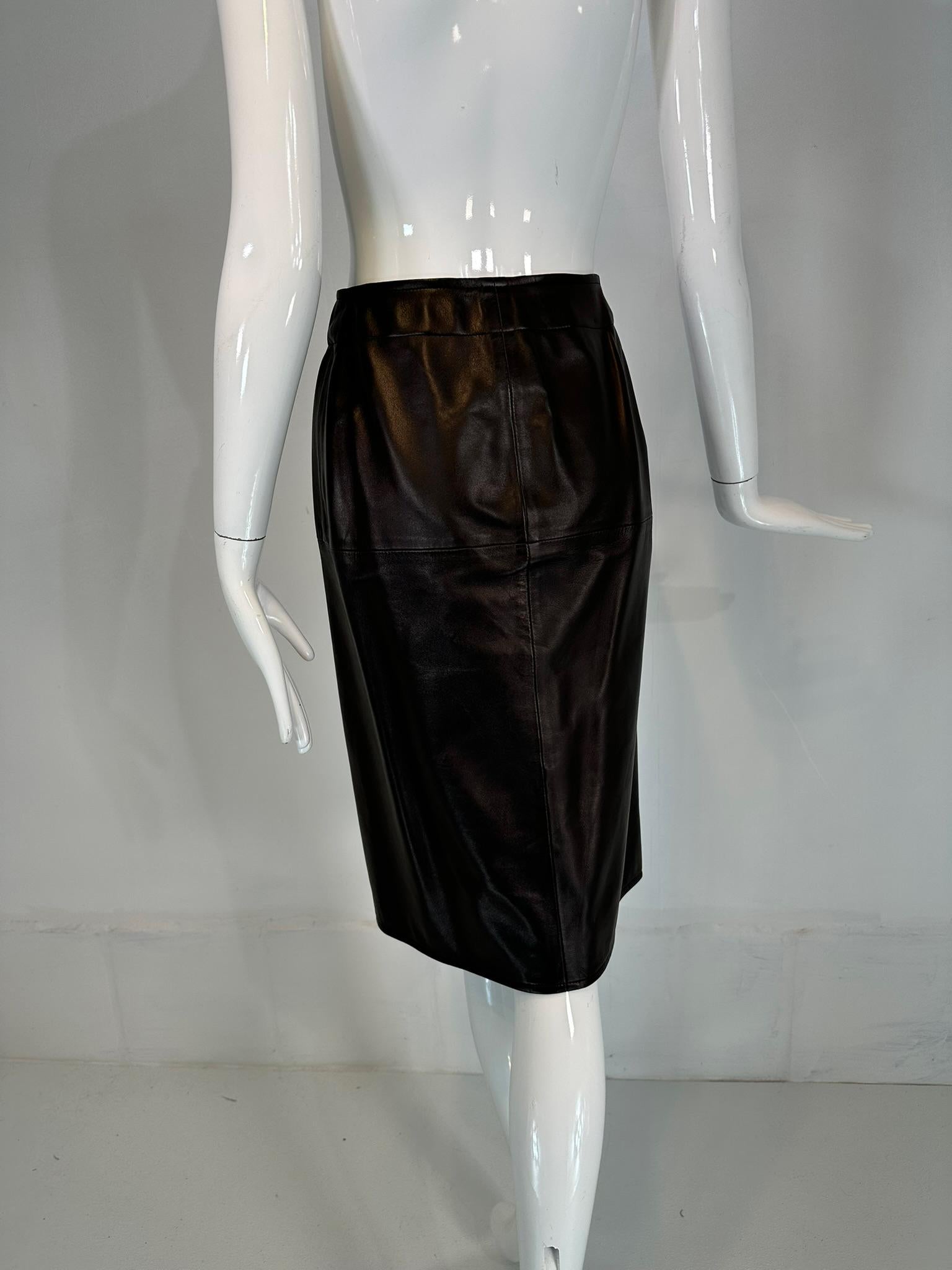 HERMÈS BY Martin Margiela A/W2002 Black Lambskin Leather Open Front Over skirt For Sale 3