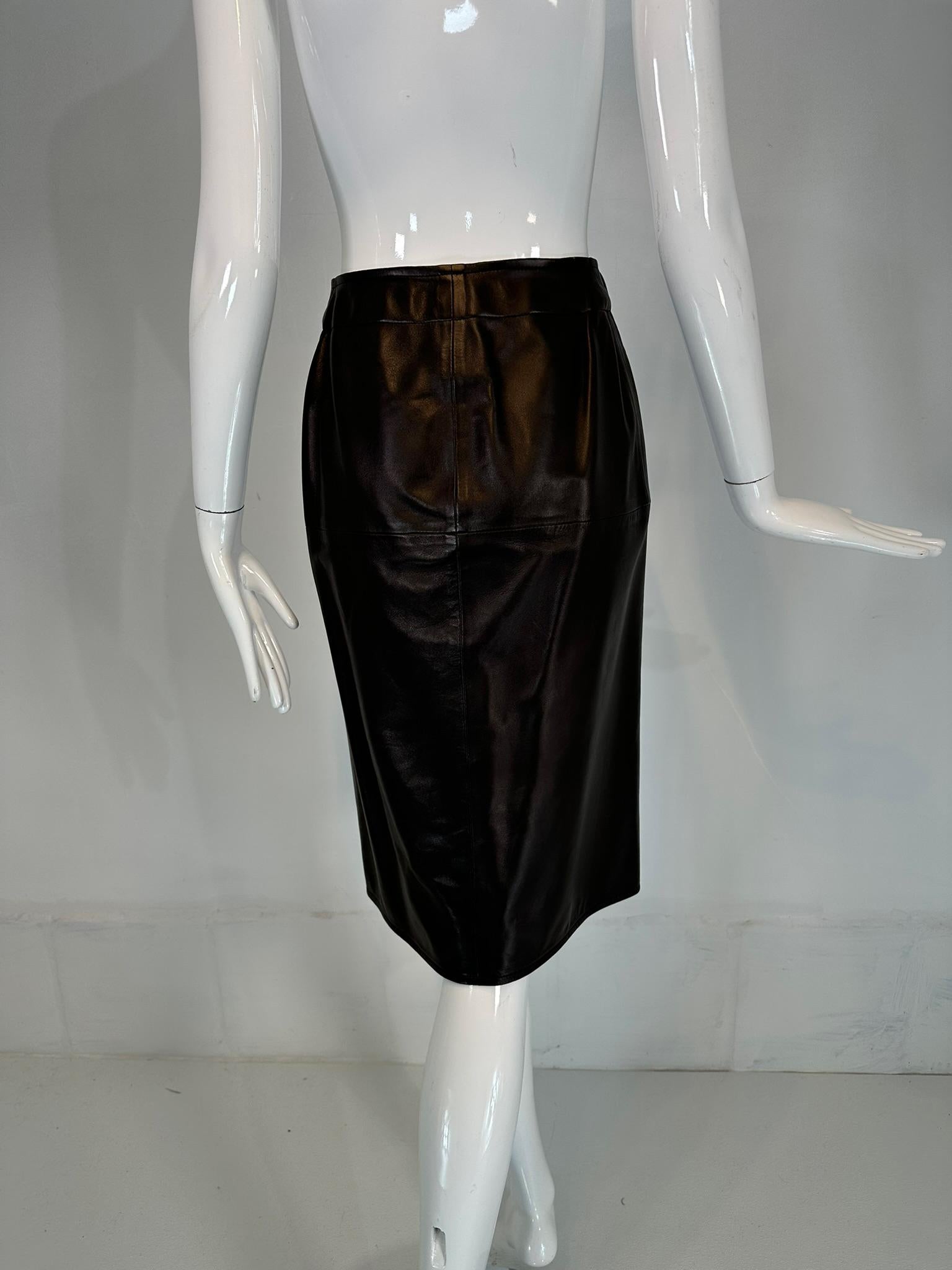 HERMÈS BY Martin Margiela A/W2002 Black Lambskin Leather Open Front Over skirt For Sale 4